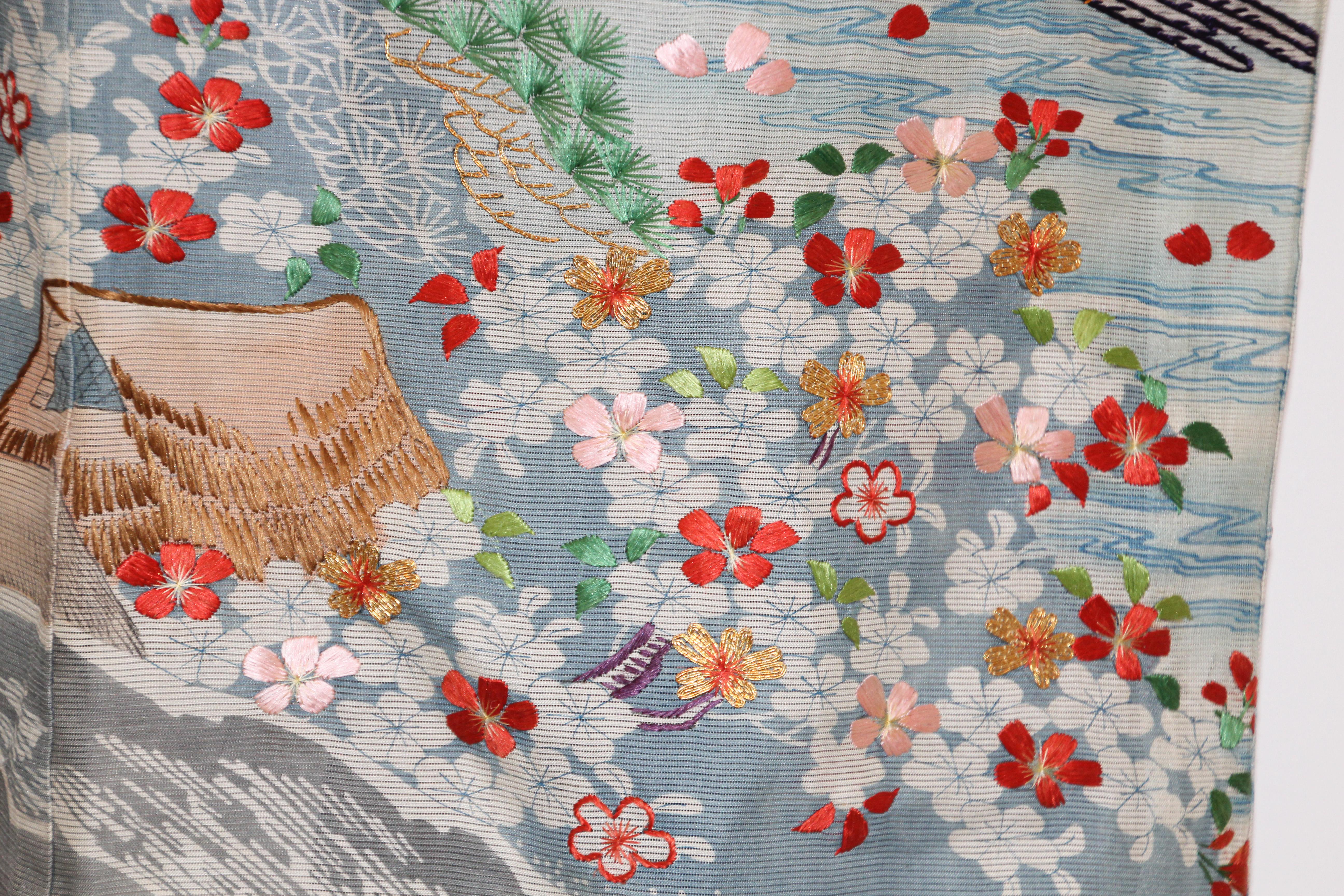 Fine Vintage Blue Kuro Tomesode Silk Japanese Kimono 2