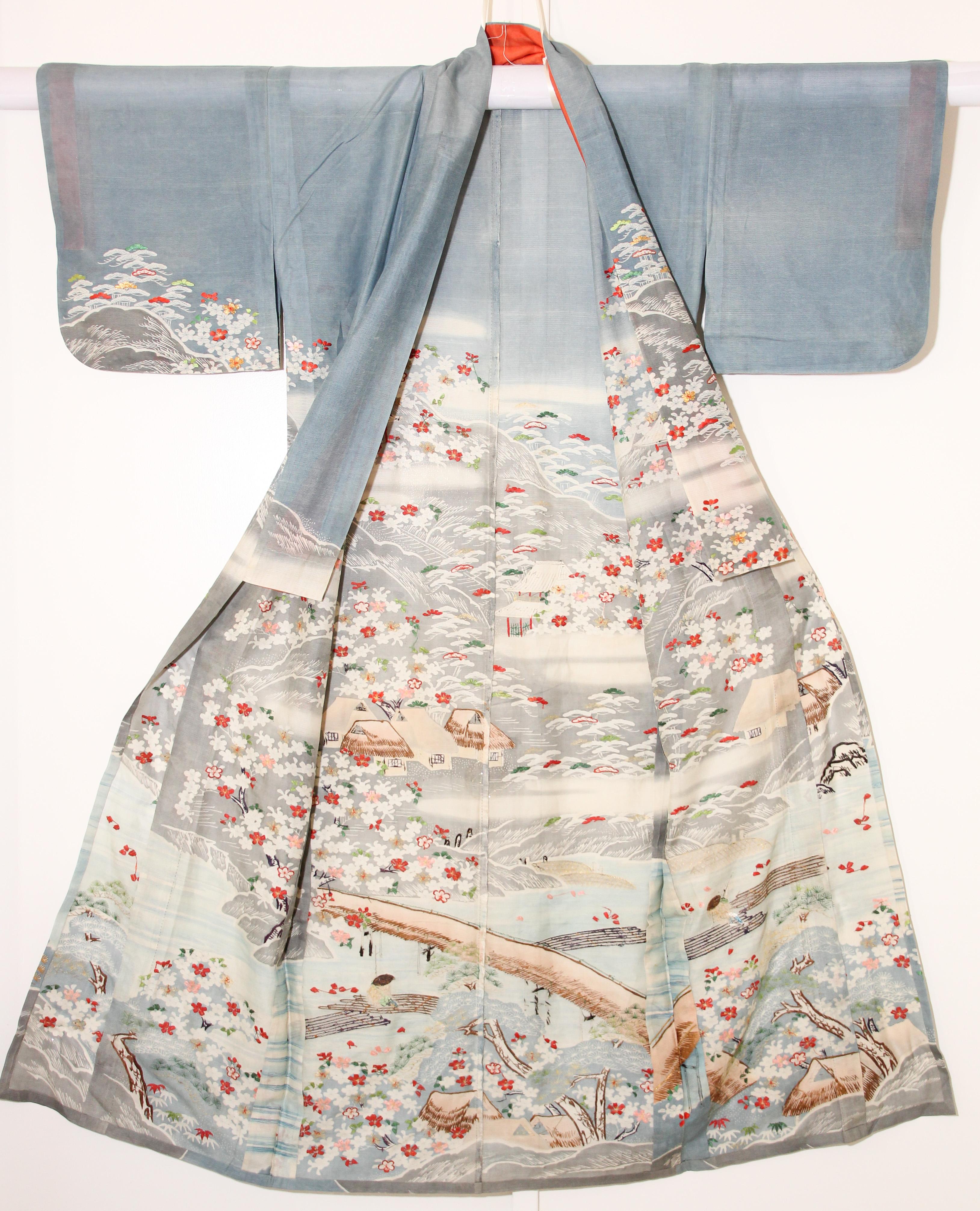 Fine Vintage Blue Kuro Tomesode Silk Japanese Kimono 8