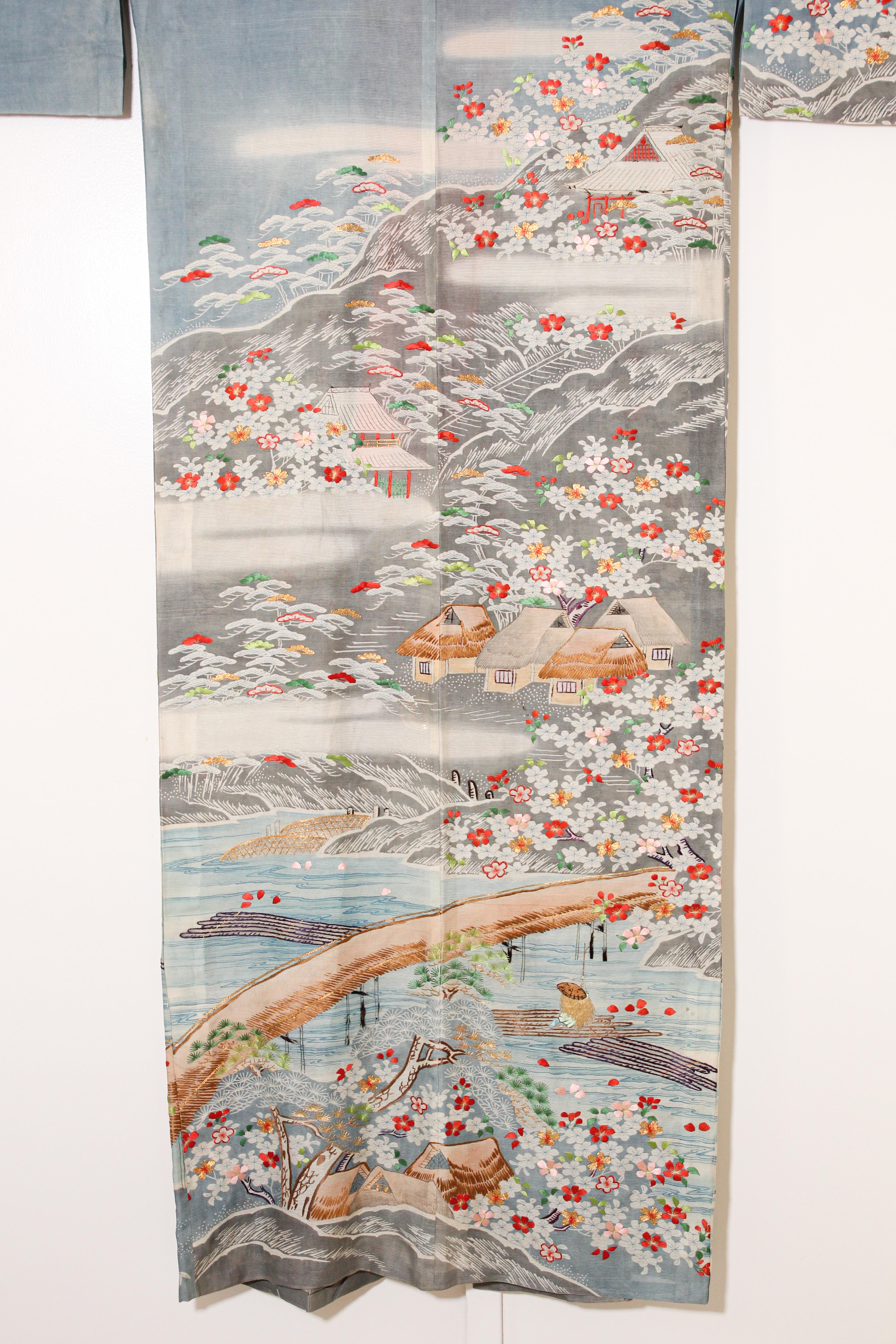 Fine Vintage Blue Kuro Tomesode Silk Japanese Kimono 10