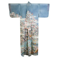 Fine Vintage Blue Kuro Tomesode Silk Japanese Kimono