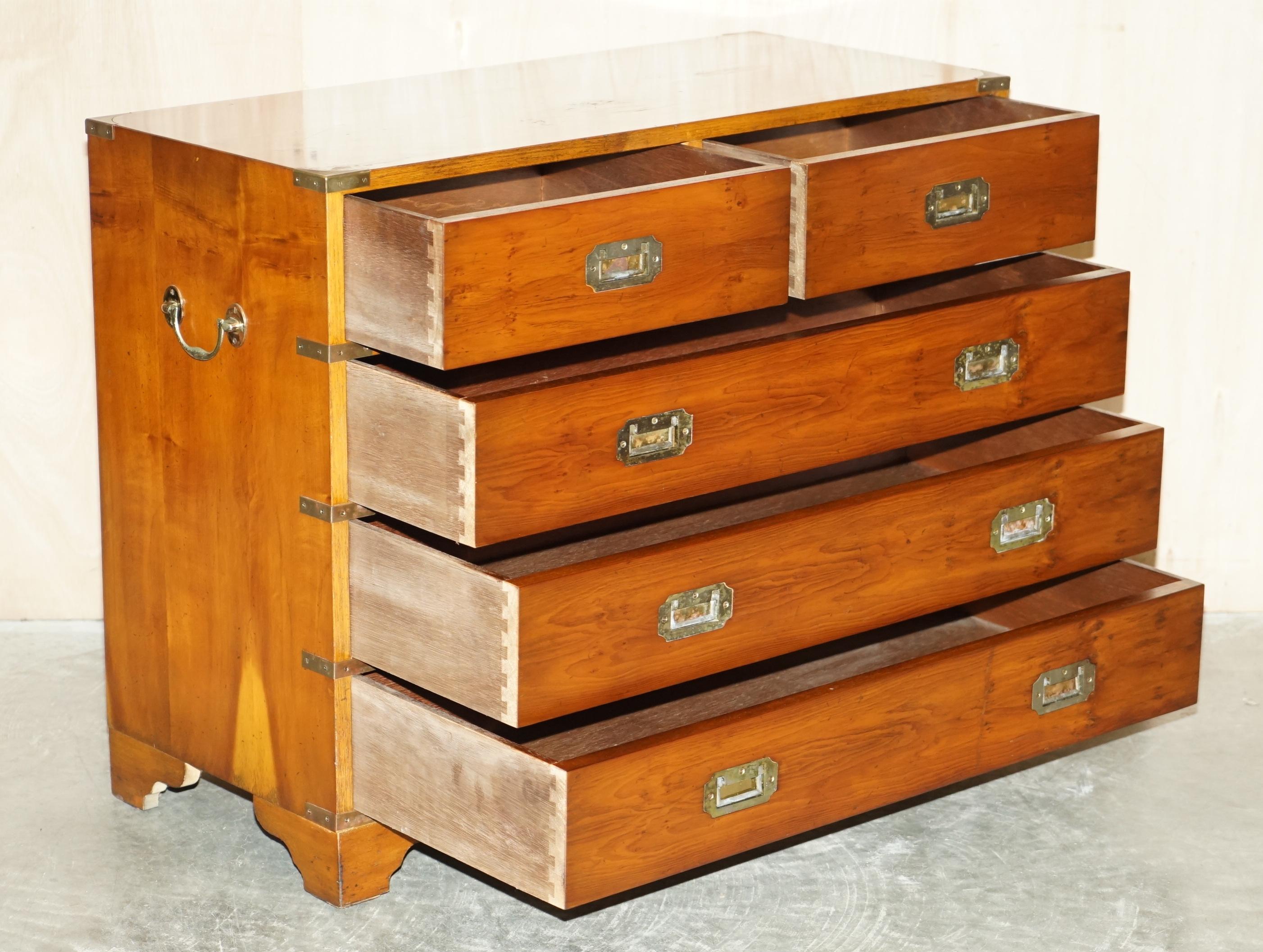 Fine Vintage Burr Yew Wood Military Campaign Chest of Drawers Lovely Patina For Sale 12