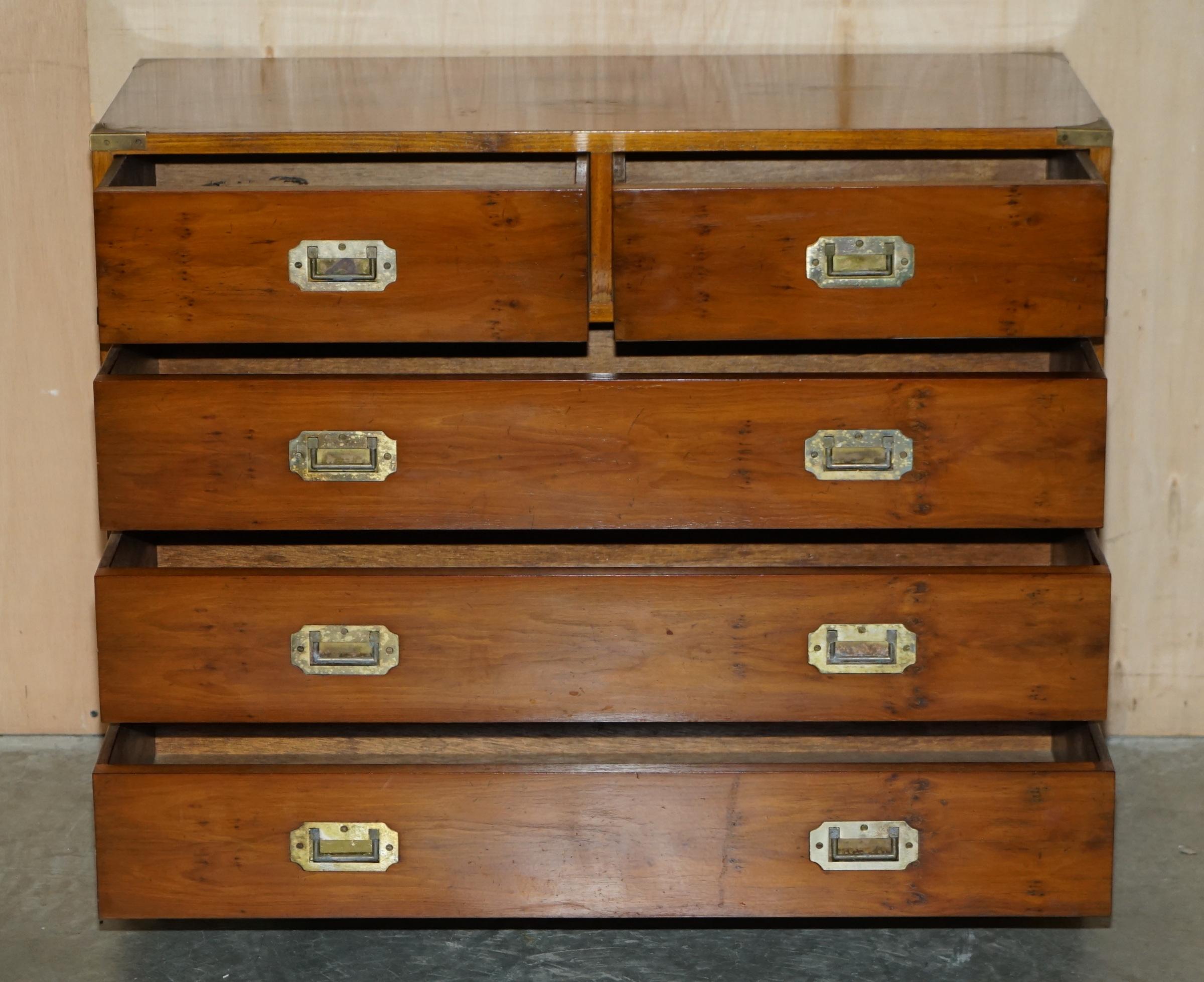Fine Vintage Burr Yew Wood Military Campaign Chest of Drawers Lovely Patina For Sale 13