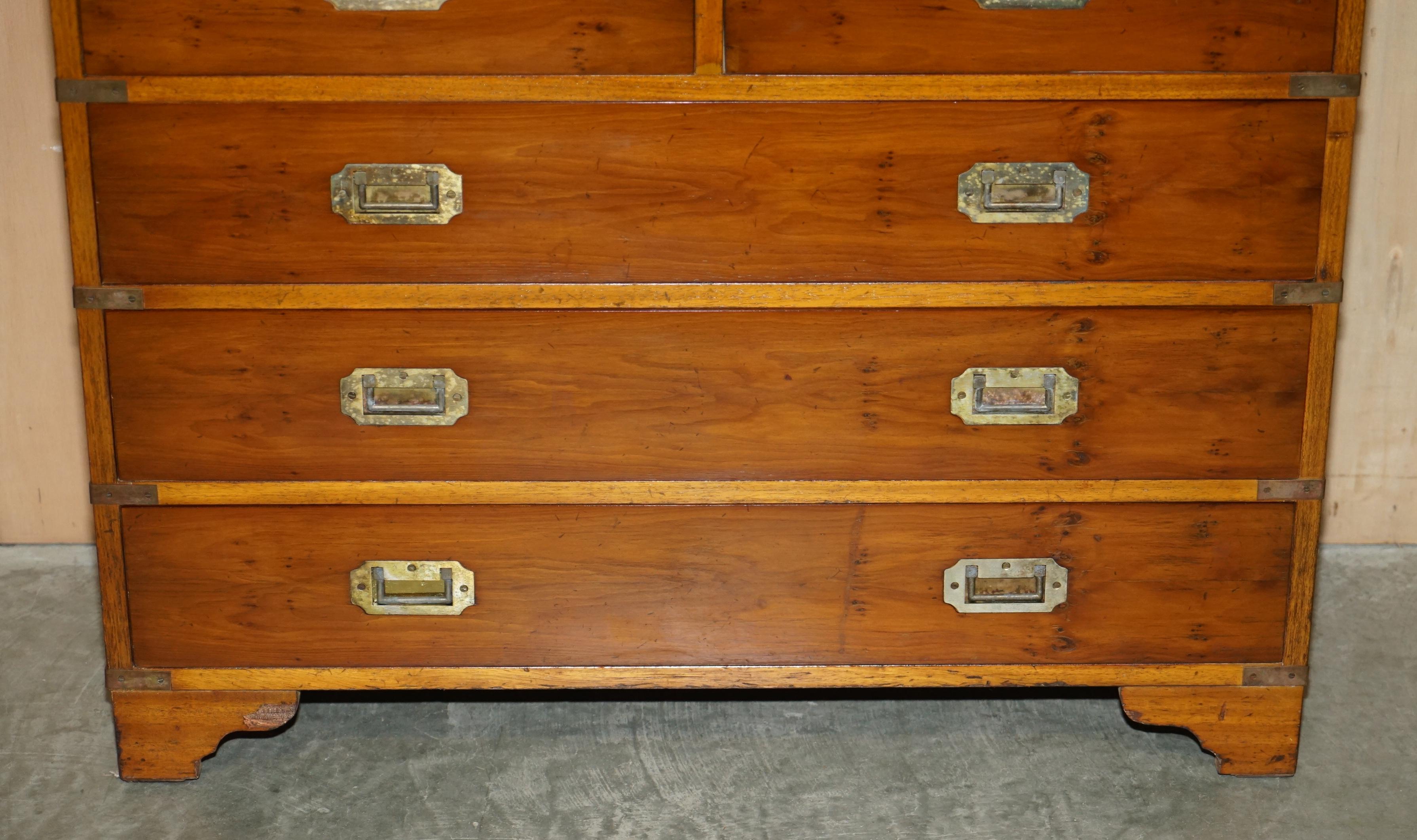 English Fine Vintage Burr Yew Wood Military Campaign Chest of Drawers Lovely Patina For Sale