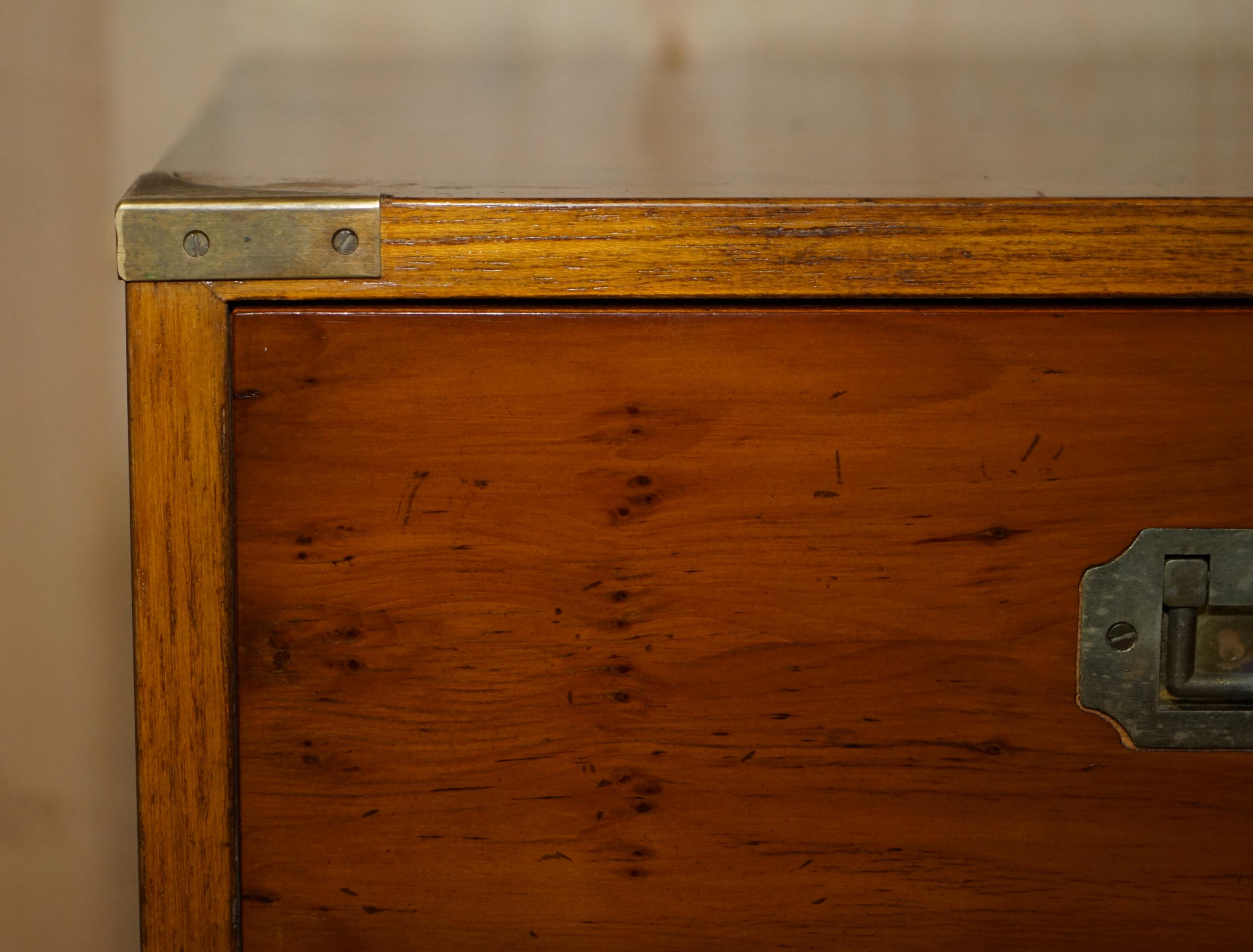 Hand-Crafted Fine Vintage Burr Yew Wood Military Campaign Chest of Drawers Lovely Patina For Sale