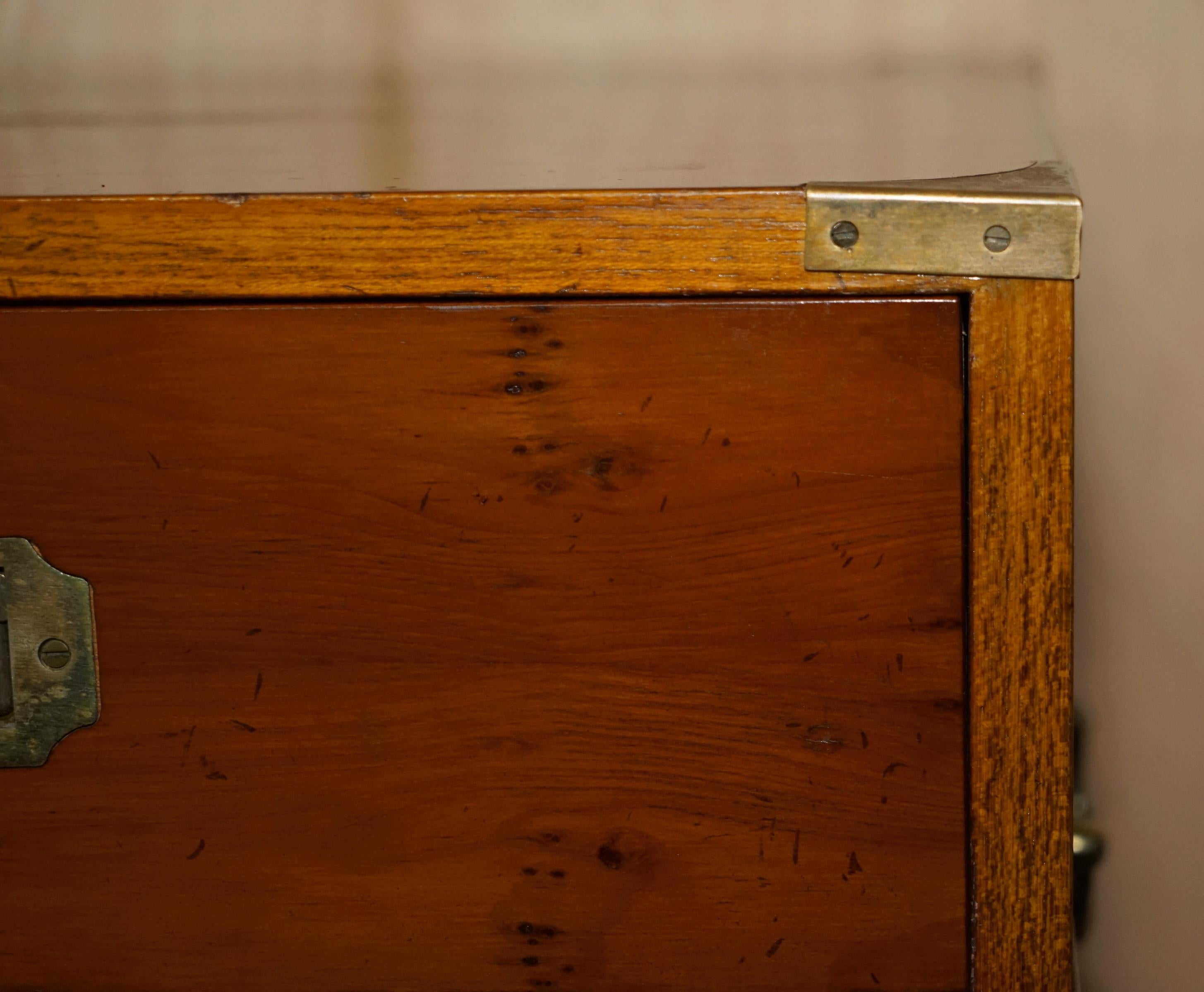 20th Century Fine Vintage Burr Yew Wood Military Campaign Chest of Drawers Lovely Patina For Sale