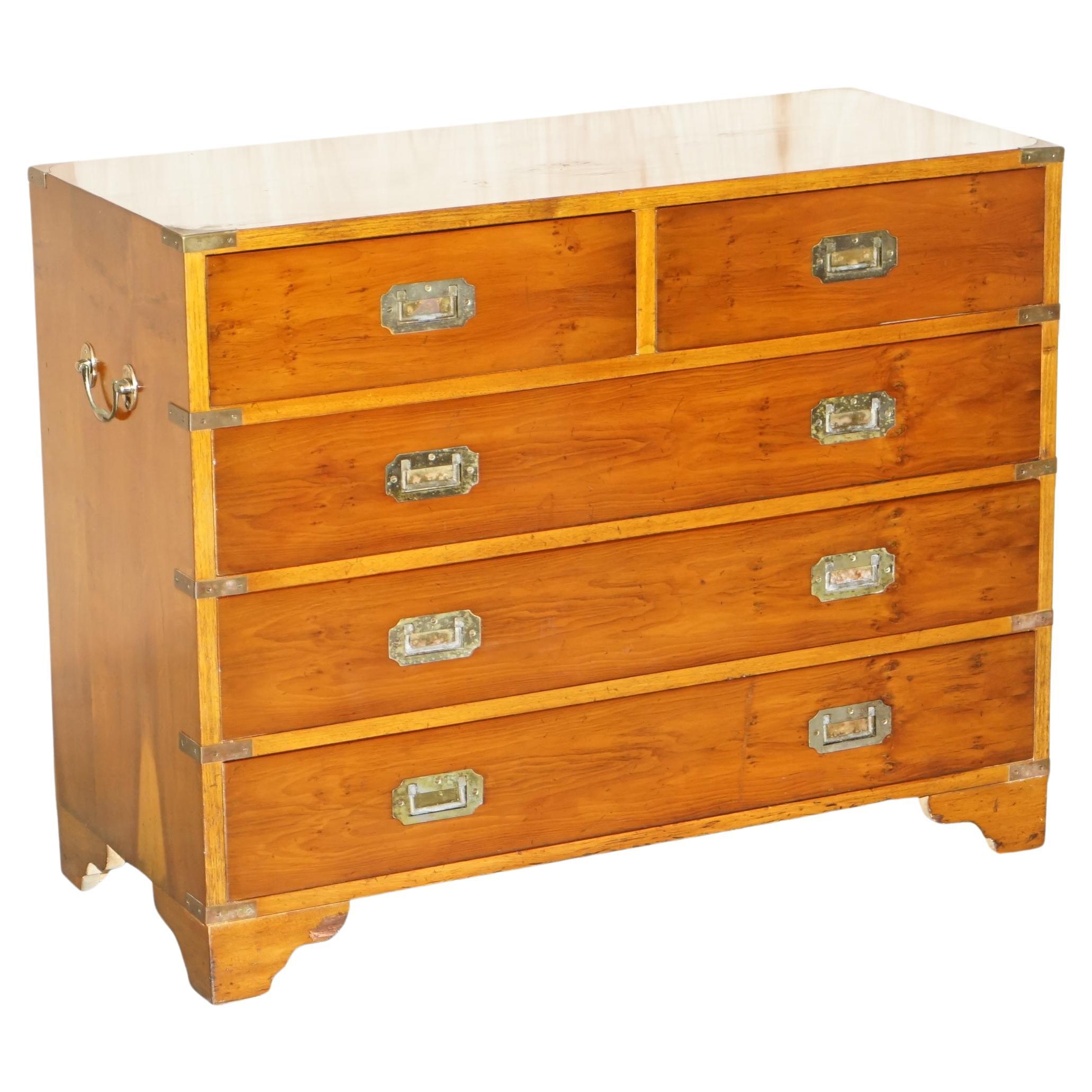 Fine Vintage Burr Yew Wood Military Campaign Chest of Drawers Lovely Patina For Sale