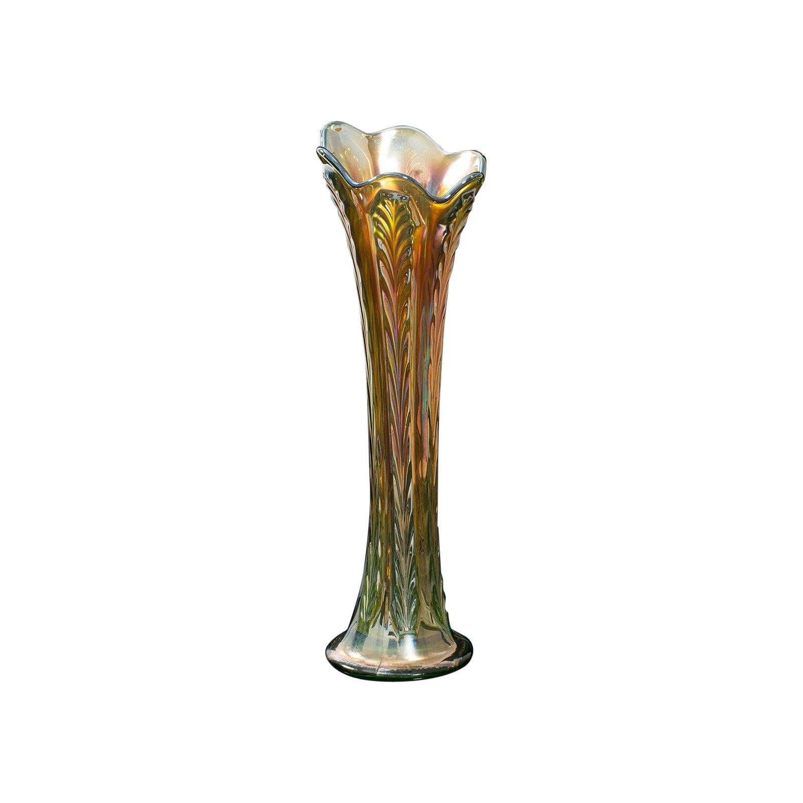 Fine Vintage Carnival Vase, English, Glass, Decorative, Flower, Lustre, C. 1930