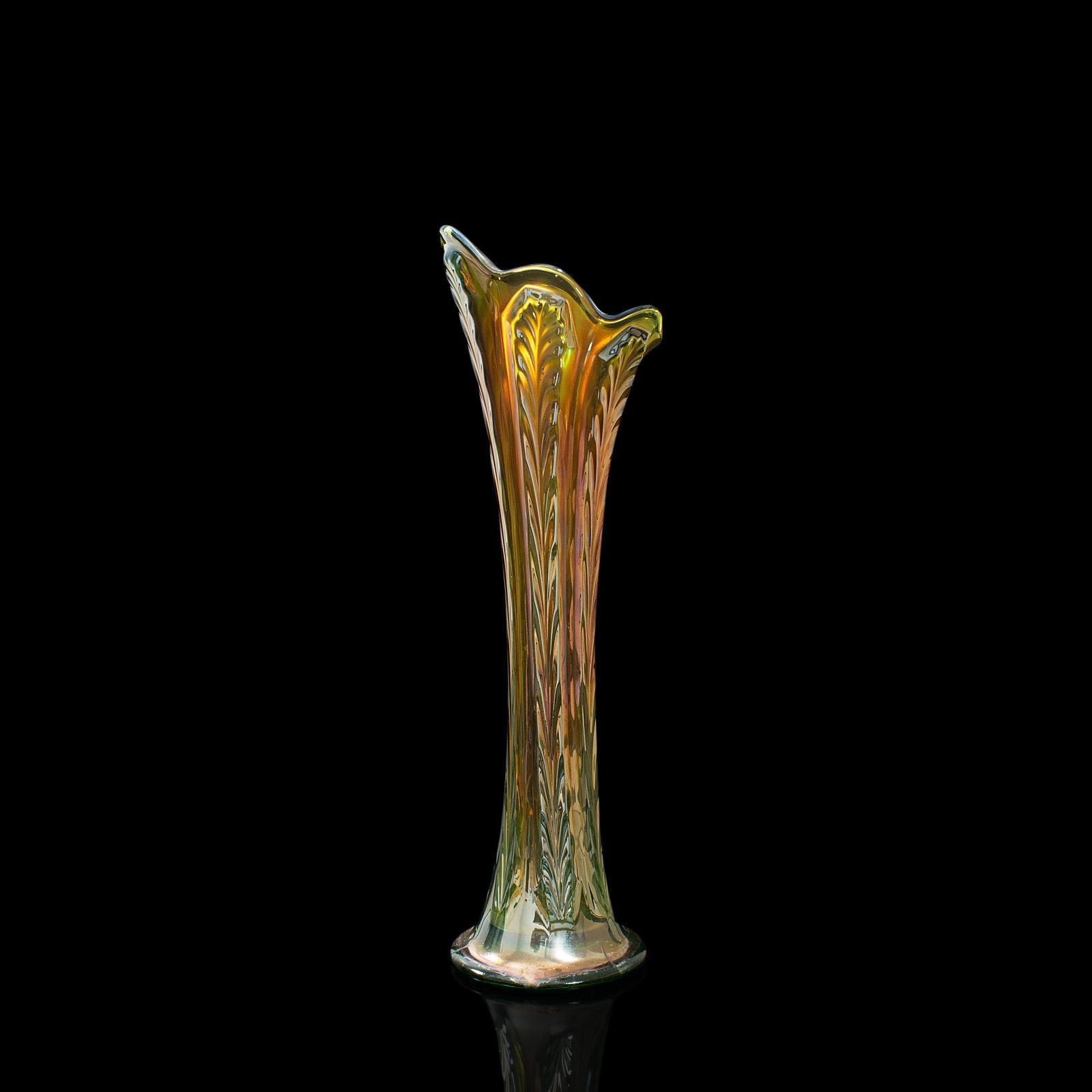 British Fine Vintage Carnival Vase, English, Glass, Decorative, Flower, Lustre, C. 1930