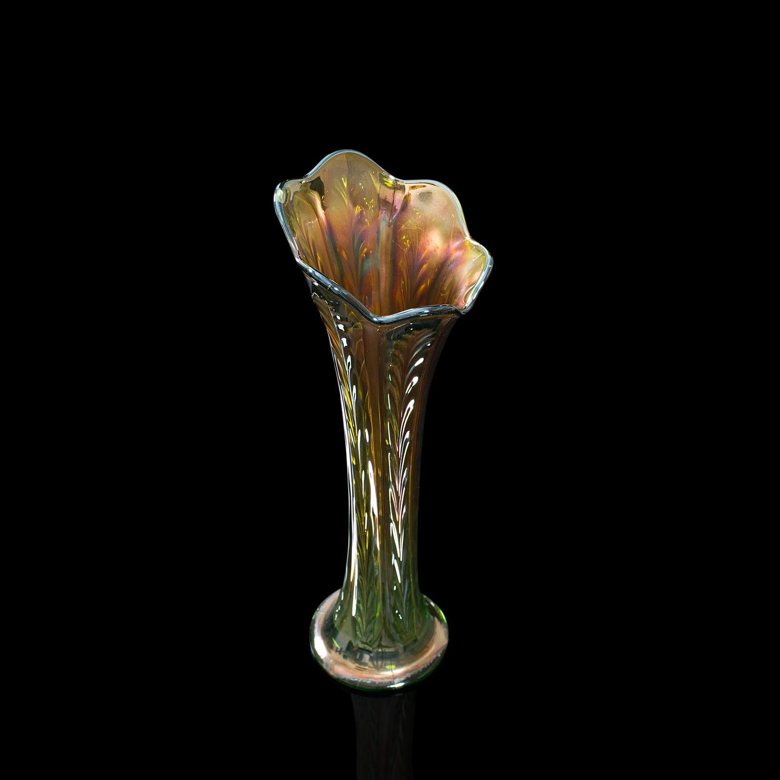 Fine Vintage Carnival Vase, English, Glass, Decorative, Flower, Lustre, C. 1930 1