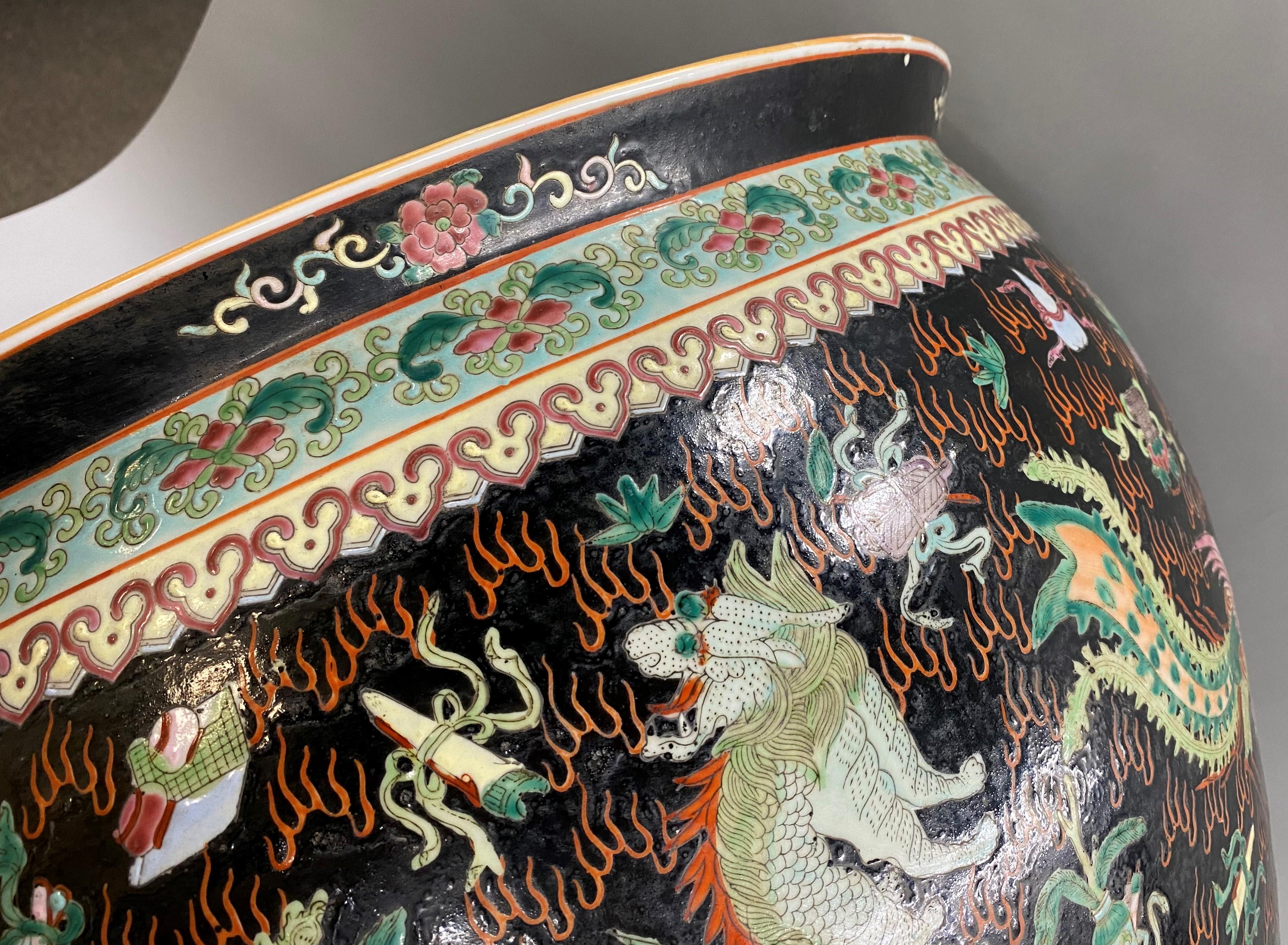Fine Vintage Chinese Polychrome Porcelain Jardinière or Palace Bowl 6