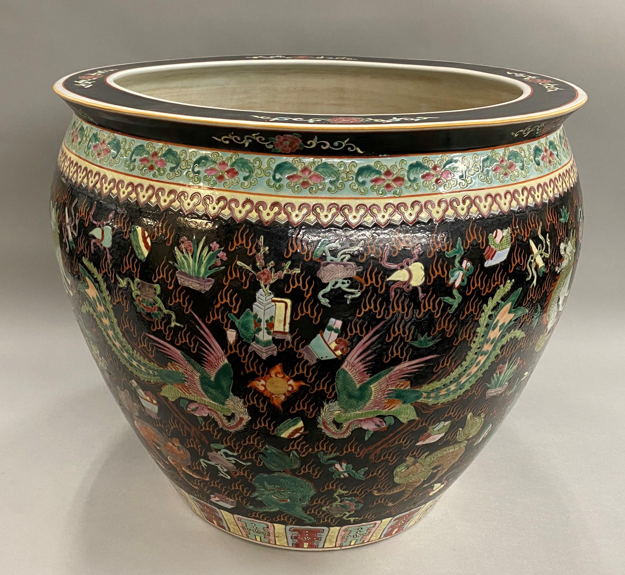 20th Century Fine Vintage Chinese Polychrome Porcelain Jardinière or Palace Bowl