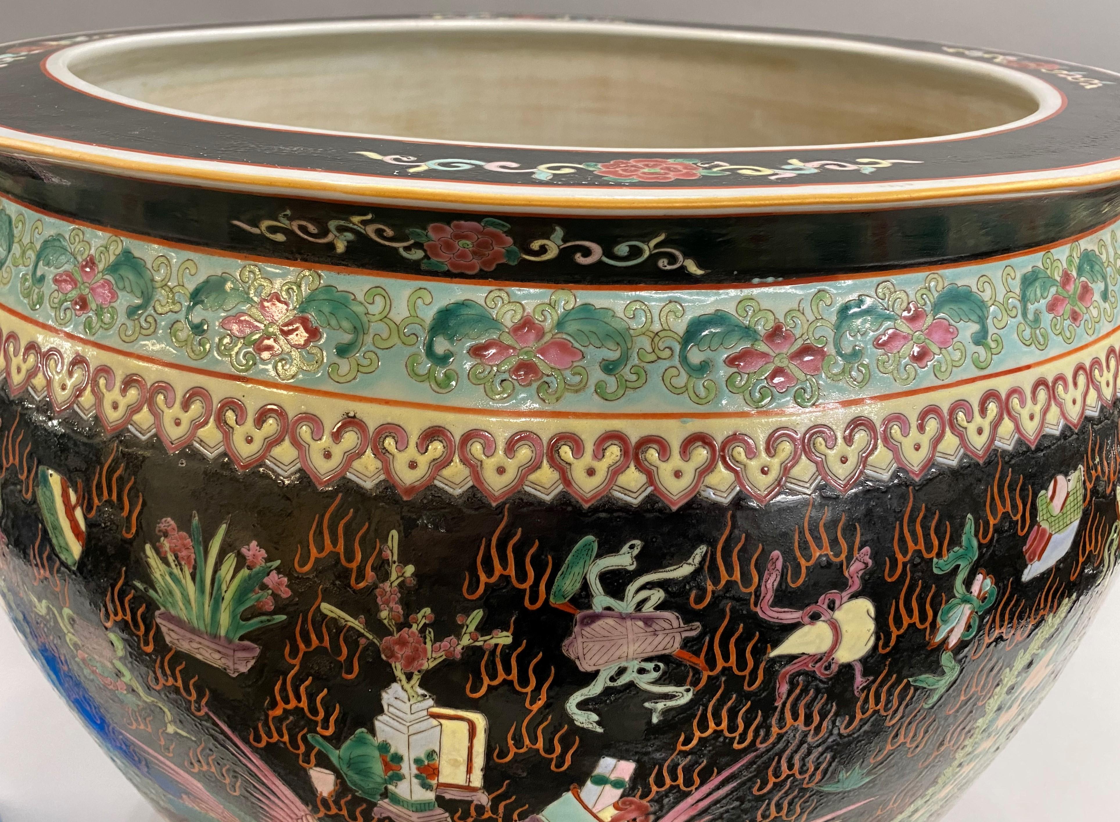 Fine Vintage Chinese Polychrome Porcelain Jardinière or Palace Bowl 1