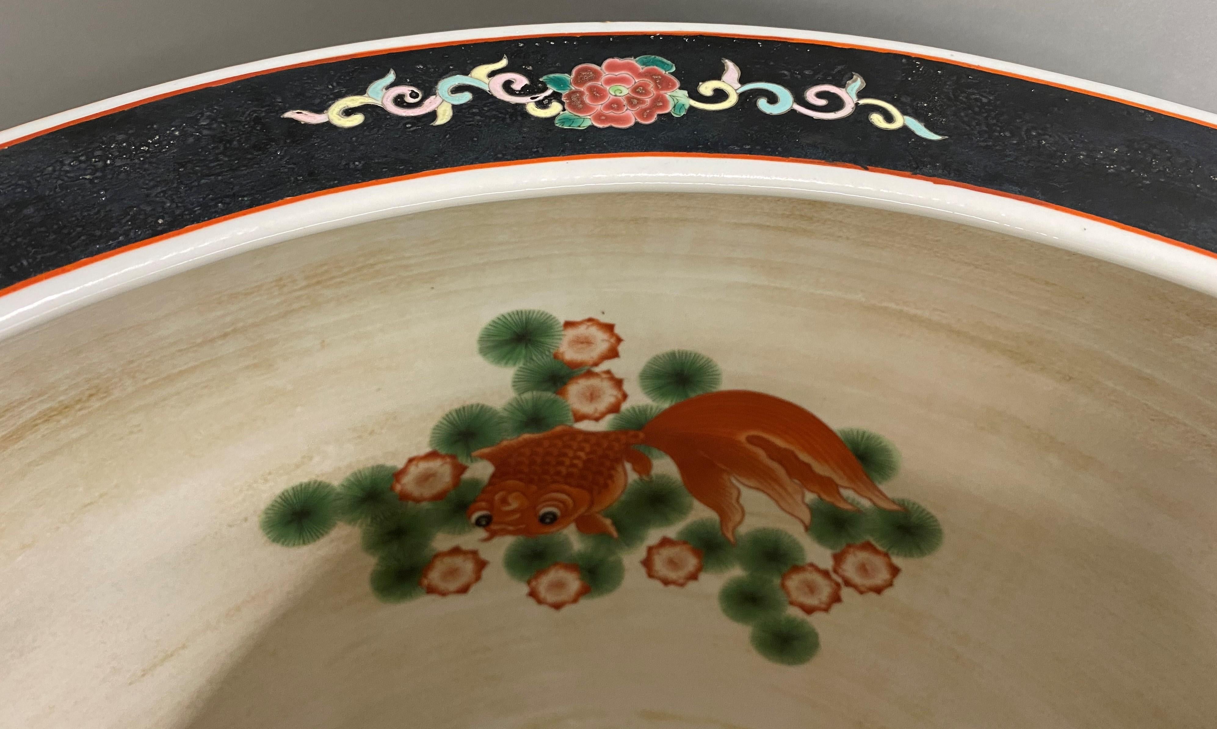 Fine Vintage Chinese Polychrome Porcelain Jardinière or Palace Bowl 4
