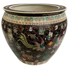 Fine Vintage Chinese Polychrome Porcelain Jardinière or Palace Bowl