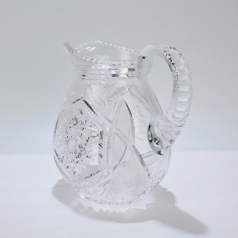 Fine Vintage Cut Glass Pitcher with a Narrow Body For Sale at 1stDibs