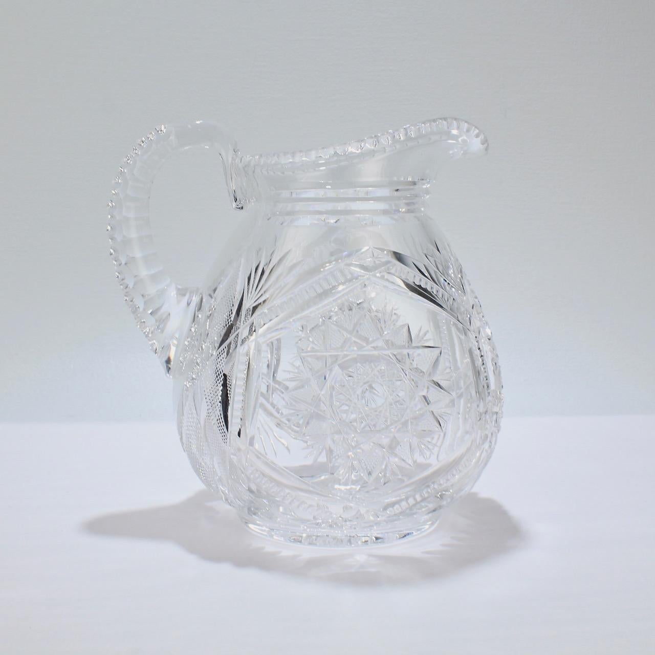 American Fine Vintage Cut Glass Pitcher with a Narrow Body For Sale