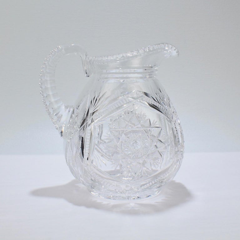Fine Vintage Cut Glass Pitcher with a Narrow Body For Sale at 1stDibs