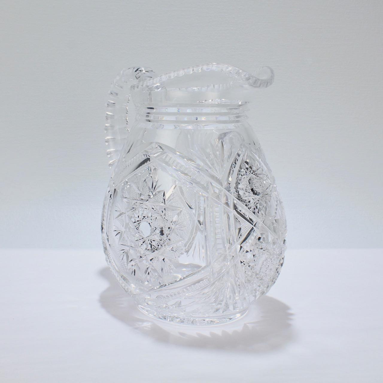 Fine Vintage Cut Glass Pitcher with a Narrow Body In Good Condition For Sale In Philadelphia, PA