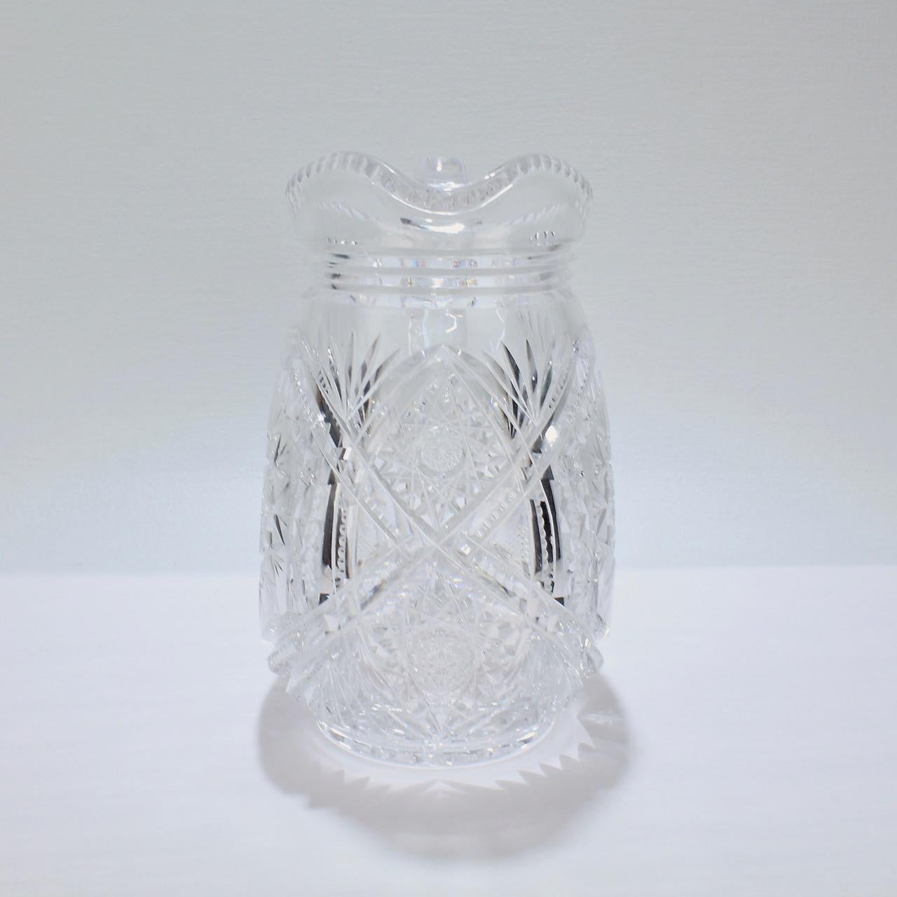 20th Century Fine Vintage Cut Glass Pitcher with a Narrow Body For Sale