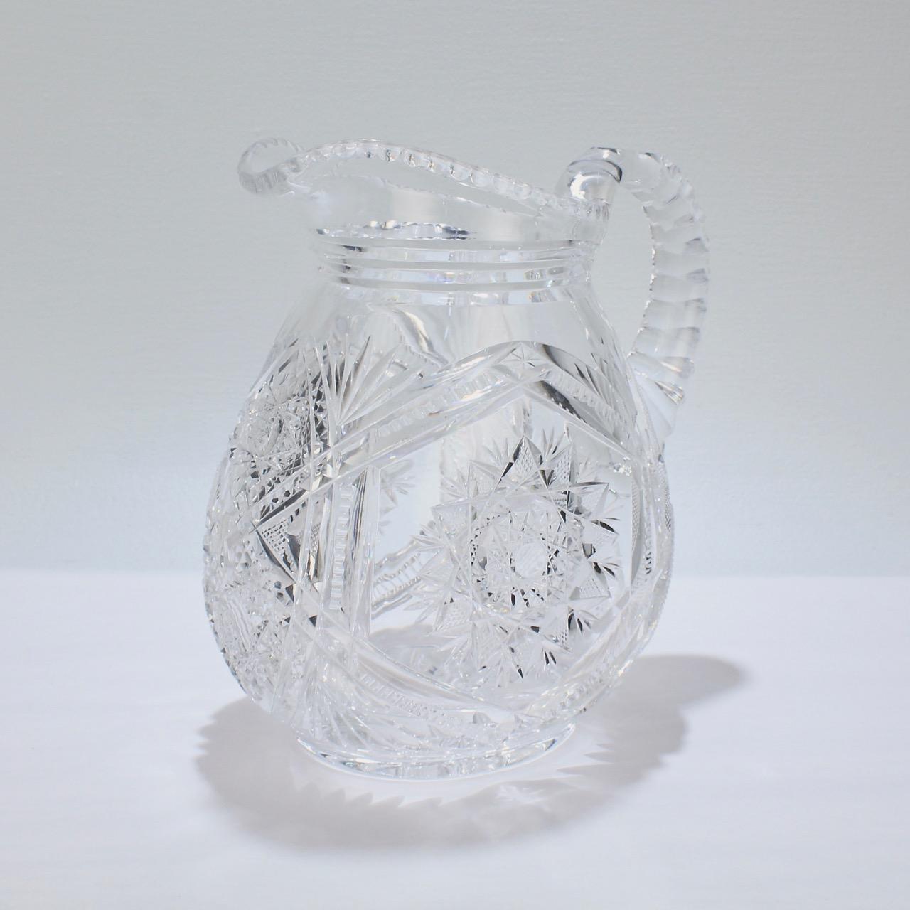 Fine Vintage Cut Glass Pitcher with a Narrow Body For Sale 1