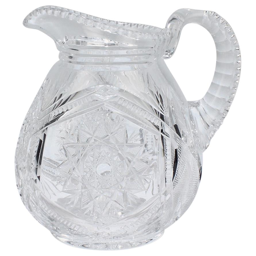 Fine Vintage Cut Glass Pitcher with a Narrow Body For Sale