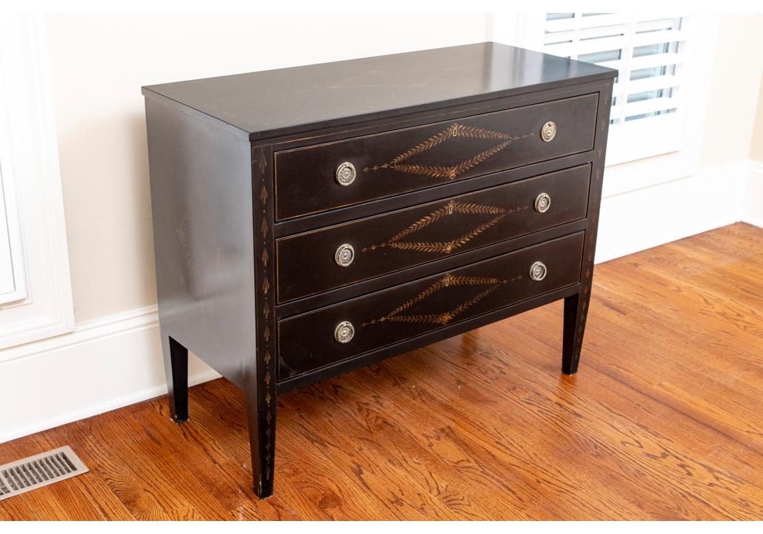 Wood Fine Vintage Ebonized Paint Decorated Chest of Drawers