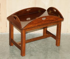 FINE VINTAGE ENGLISH HARDWOOD & BRASS BUTLERS TRAY TABLE WiTH FOLDING SIDES