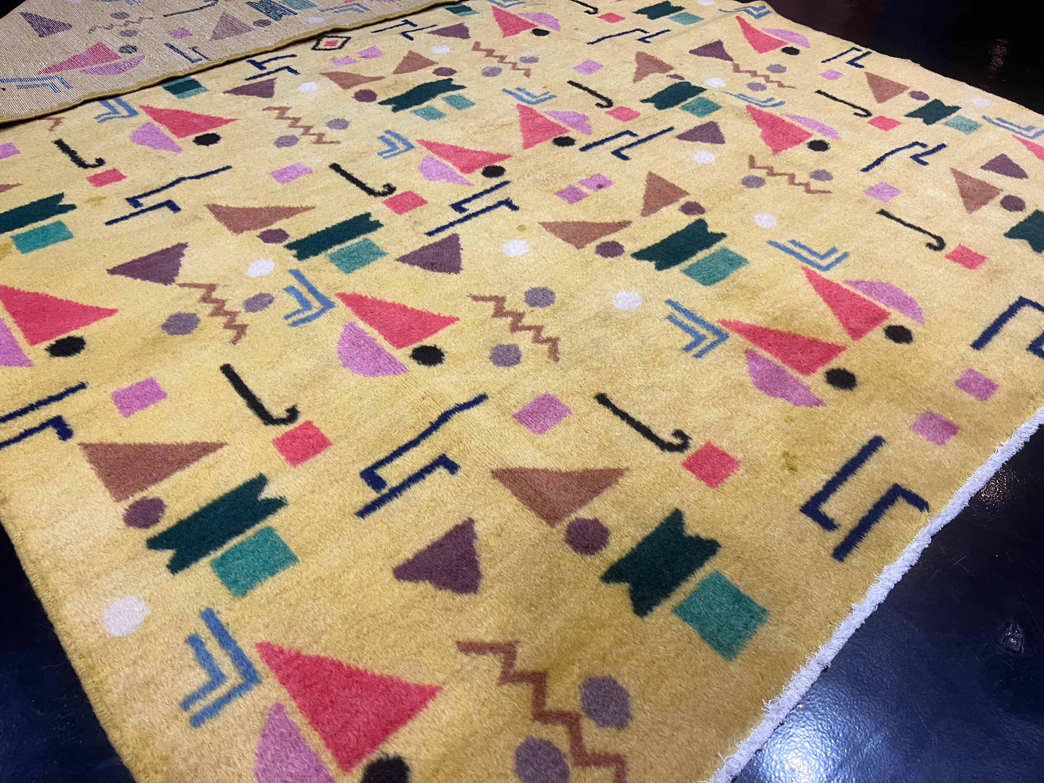 Alfombra de Lana Art Decó Europea Fina Vintage 6'5