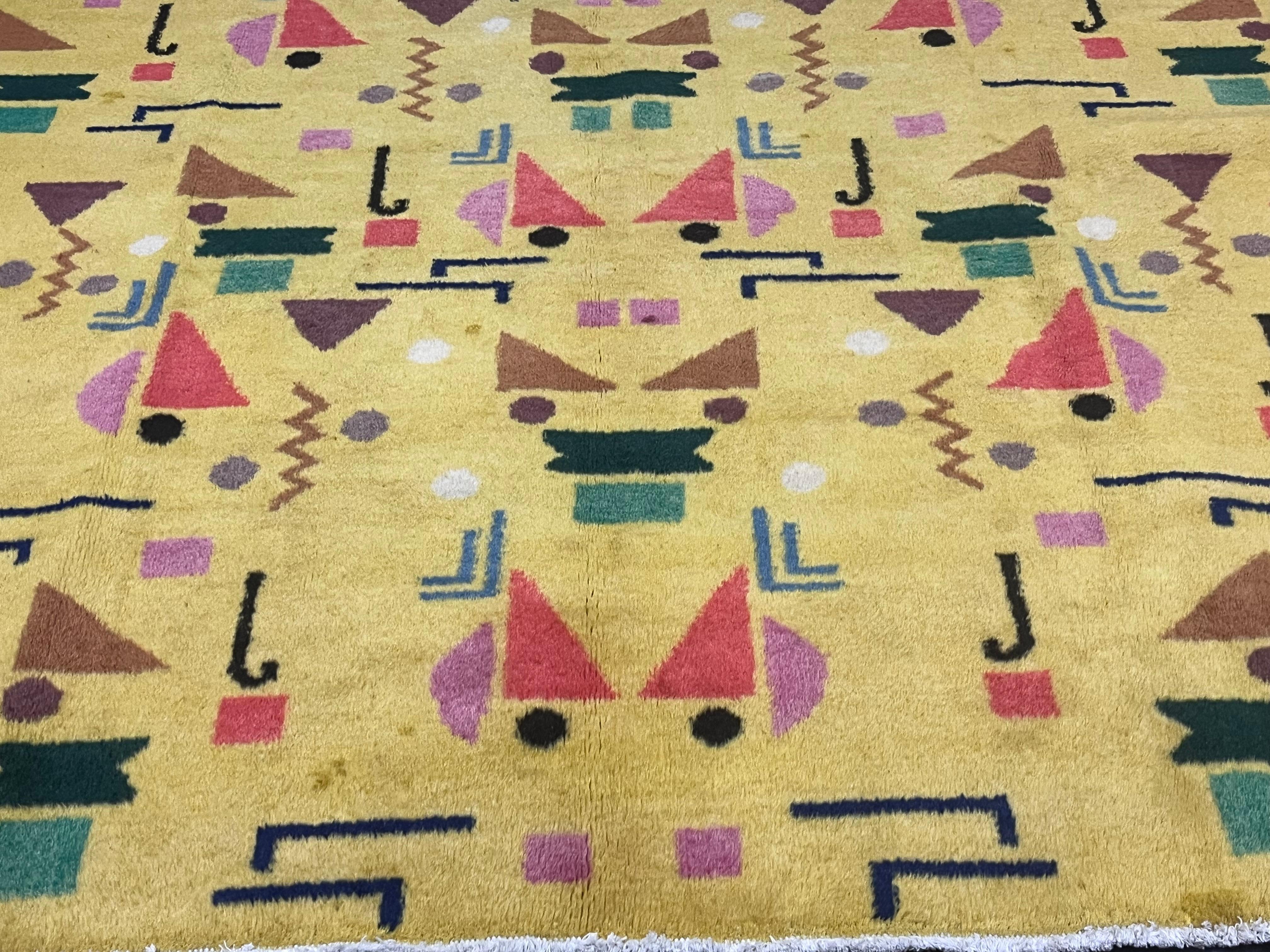 Alfombra de Lana Art Decó Europea Fina Vintage 6'5