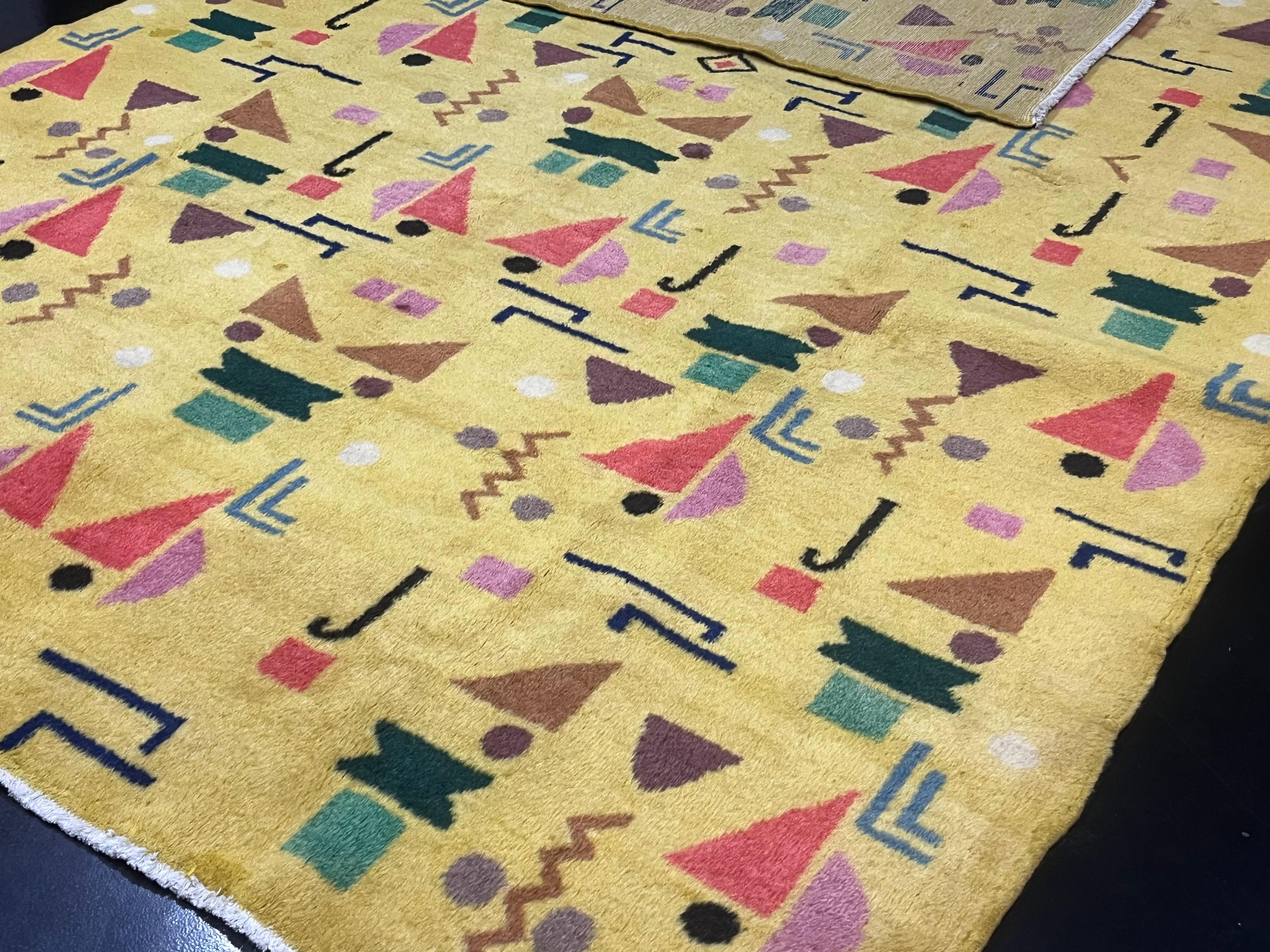 Alfombra de Lana Art Decó Europea Fina Vintage 6'5