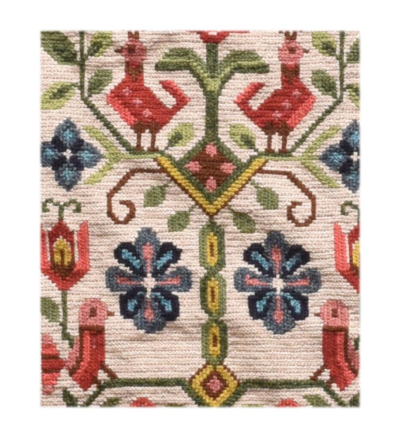 Fine vintage European niddle point (Cover seat), circa 1950s

Design: Floral

Needlepoint or canvas work is a form of counted thread embroidery in which yarn is stitched through a stiff open weave canvas. Traditionally needlepoint designs