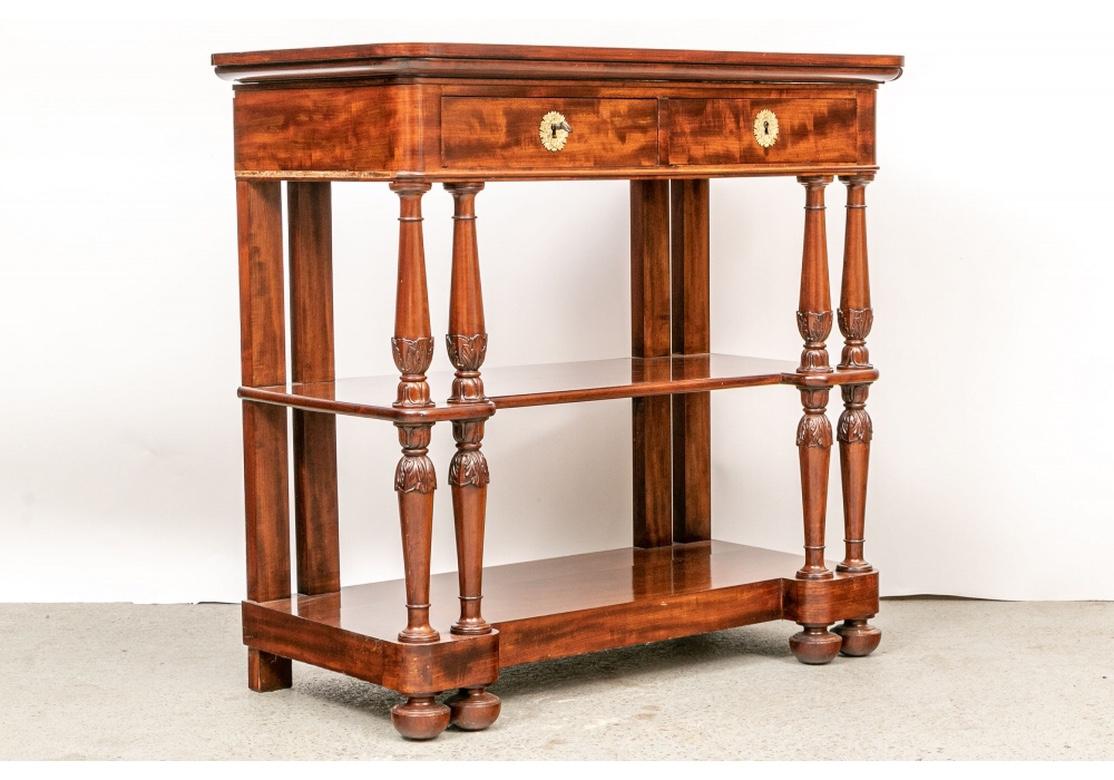 19th Century Fine Vintage Flame Mahogany Tiered Lift Top Server Attributed to Van Den Bosch For Sale