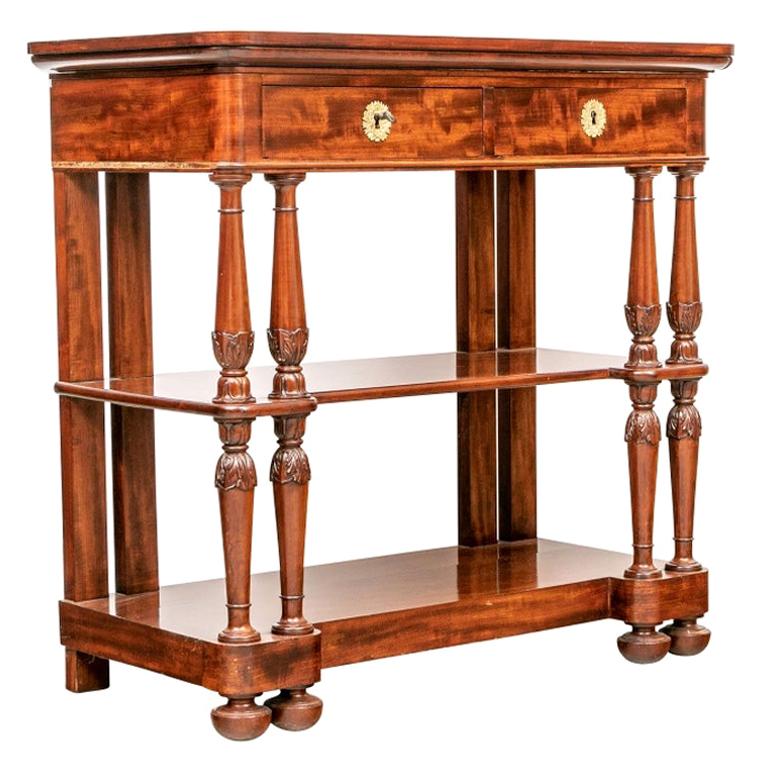 Fine Vintage Flame Mahogany Tiered Lift Top Server Attributed to Van Den Bosch For Sale