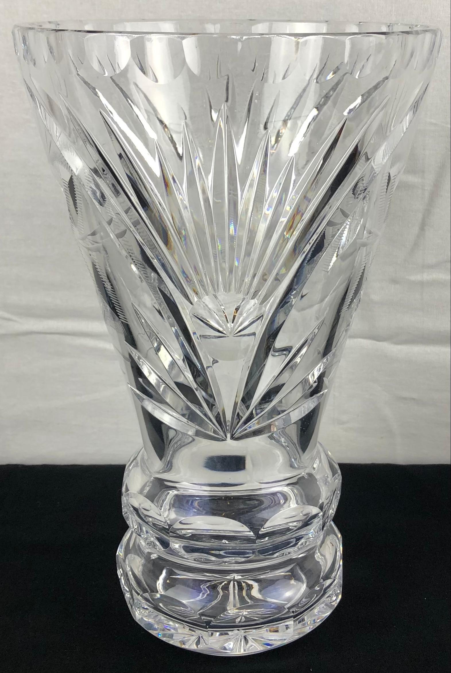 Midcentury French Hand Cut Crystal Vase  In Good Condition For Sale In Miami, FL