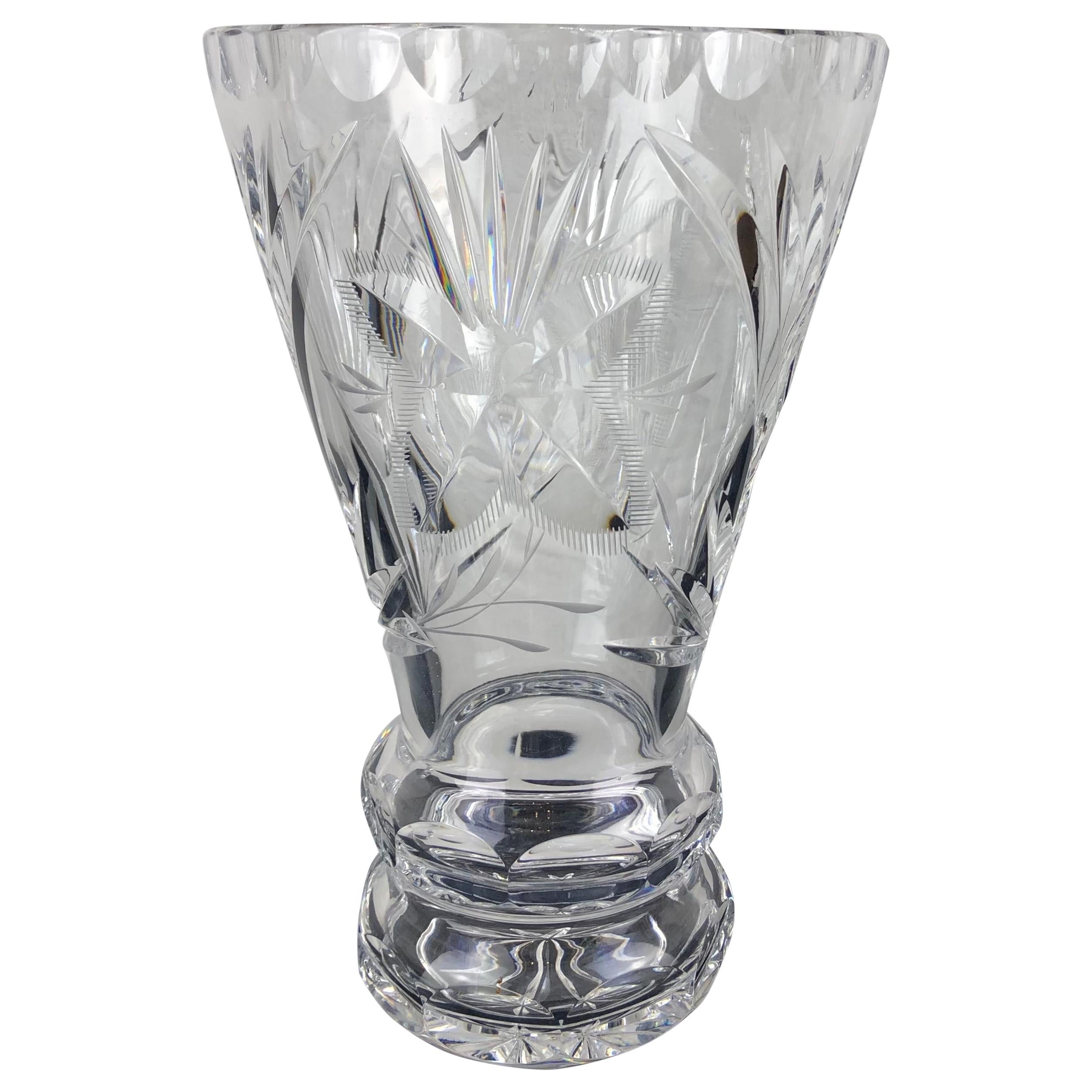 Midcentury French Hand Cut Crystal Vase  For Sale