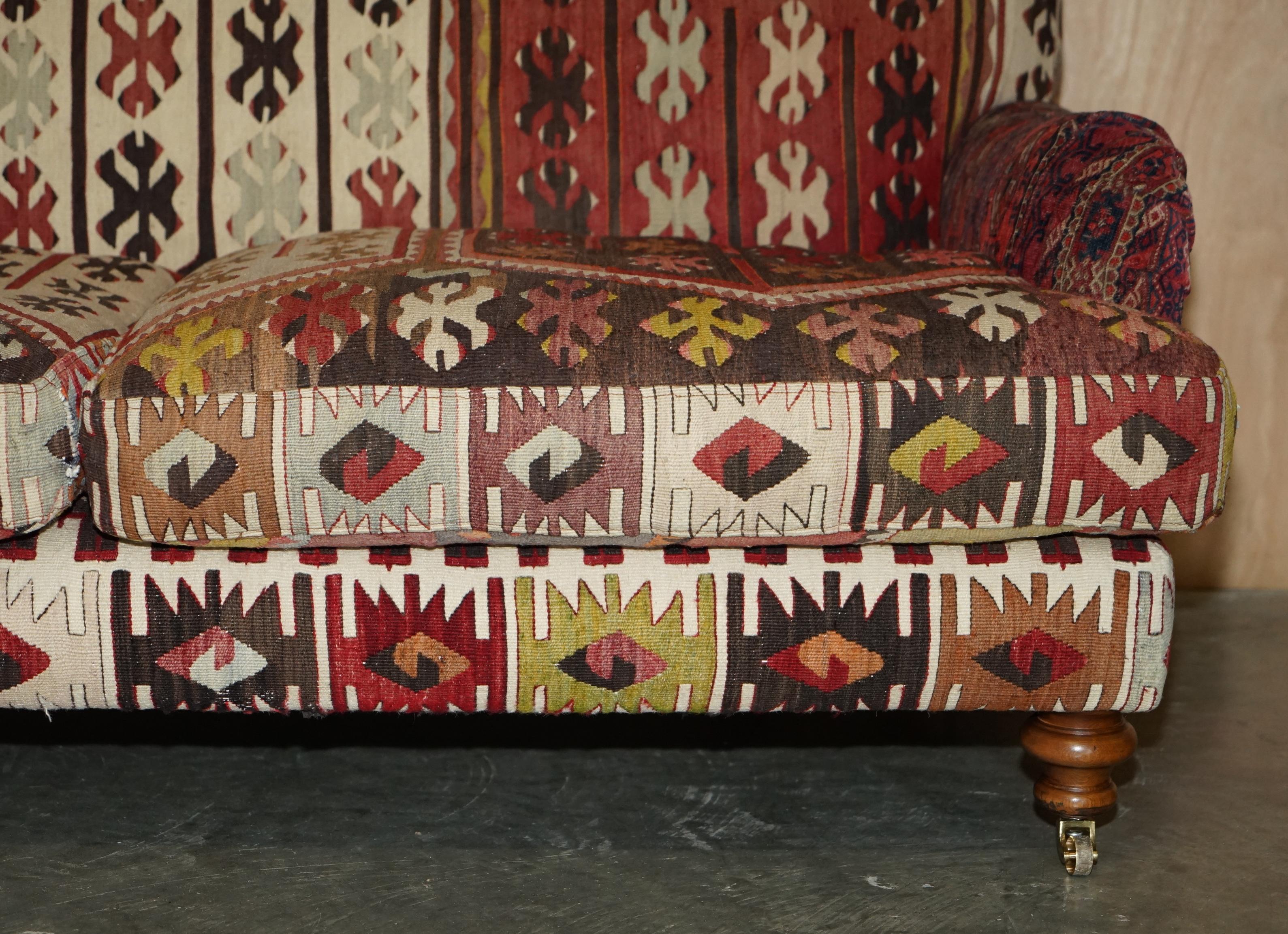 FINE ViNTAGE GEORGE SMITH HOWARD & SON'S STYLE KILIM UPHOLSTERED TWO SEATER SOFA 5