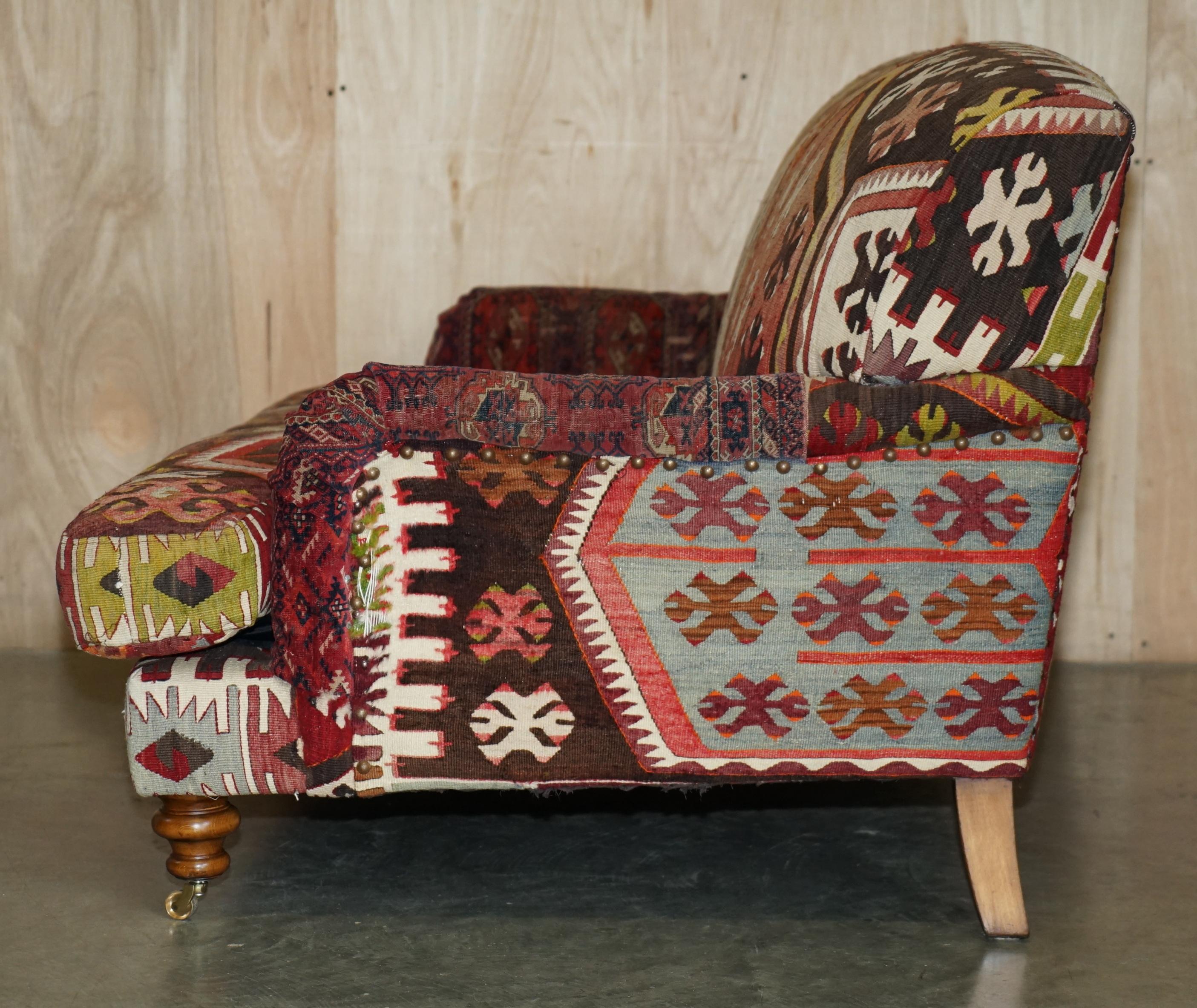 FINE ViNTAGE GEORGE SMITH HOWARD & SON'S STYLE KILIM UPHOLSTERED TWO SEATER SOFA 9