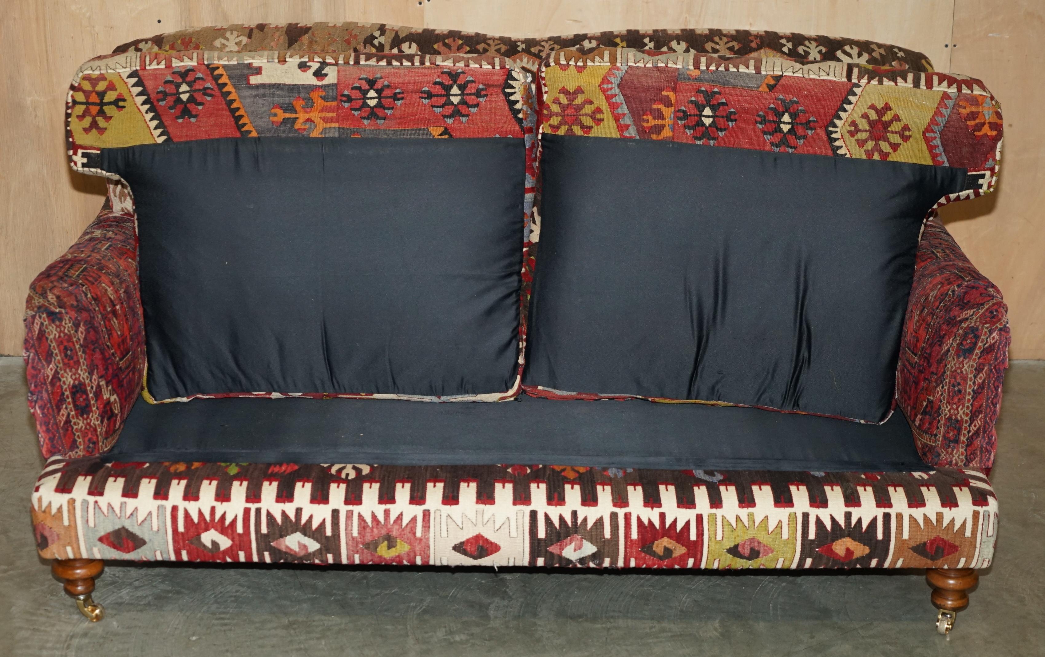 FINE ViNTAGE GEORGE SMITH HOWARD & SON'S STYLE KILIM UPHOLSTERED TWO SEATER SOFA 10