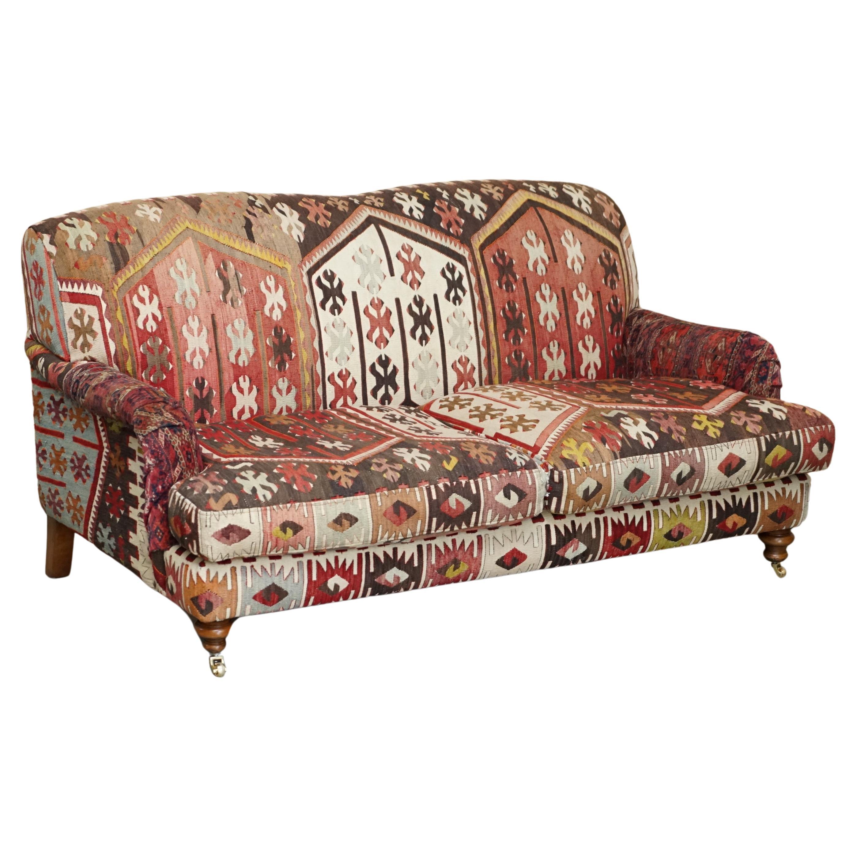 FINE ViNTAGE GEORGE SMITH HOWARD & SON'S STYLE KILIM UPHOLSTERED TWO SEATER SOFA