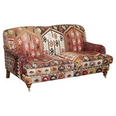 FINE Antique GEORGE SMITH HOWARD & SON'S STYLE KILIM UPHOLSTERED TWO SEATER SOFA