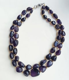 Fine Vintage graduated Amethyst Gemstone Necklace Indian Middle Eastern Jewelry
