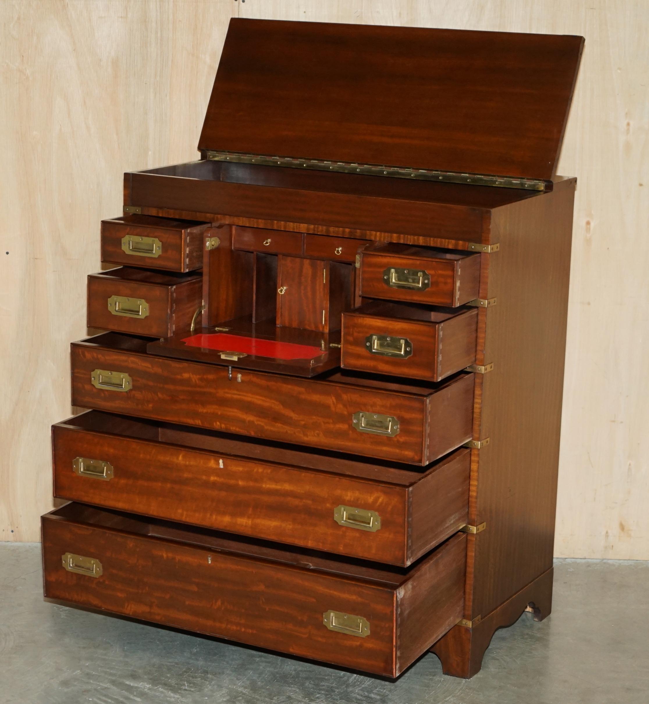 FINE CASSETTIERA MILITARE D'EPOCA IN OTTONE E PELLE OXBLOOD, d'epoca, con cassettiera in ottone e pelle. in vendita 5