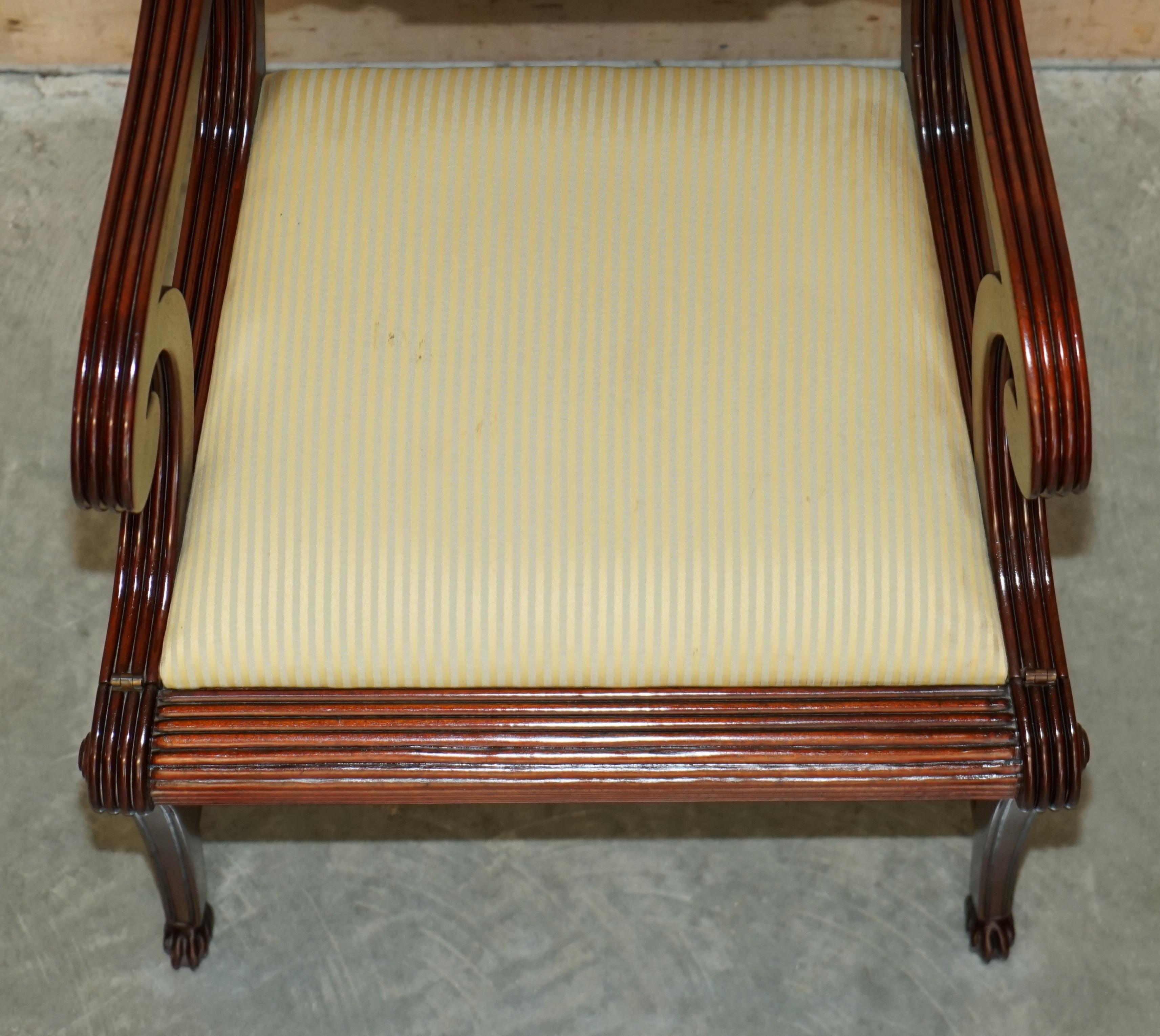 Fine Vintage Hardwood Green Leather Metamorphic Leather Library Armchair Steps For Sale 4