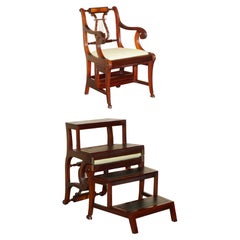 FINE VINTAGE HARDWOOD METAMORPHIC LEATHER ARMCHAIR ARMCHAIR ARMCHAIR FINE VINTAGE HARDWOOD GREEN LEATHER ARMORPHIC ARMCHAIR STEPs