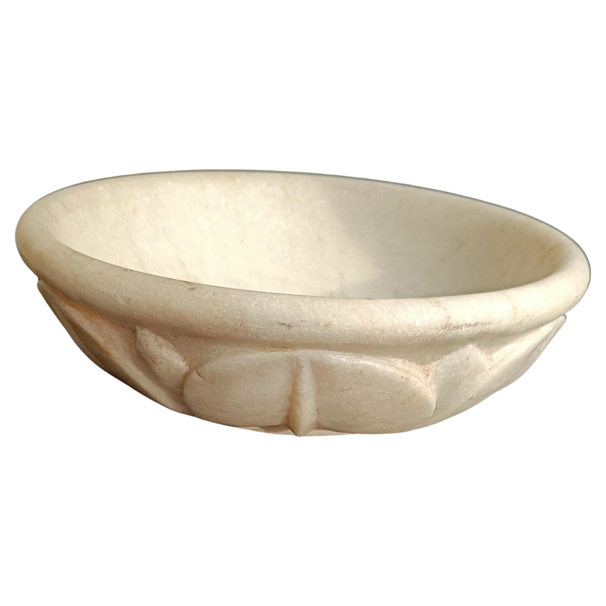 Vintage Indian White Marble Lotus Bowl  Asian Art home décor - Antiques