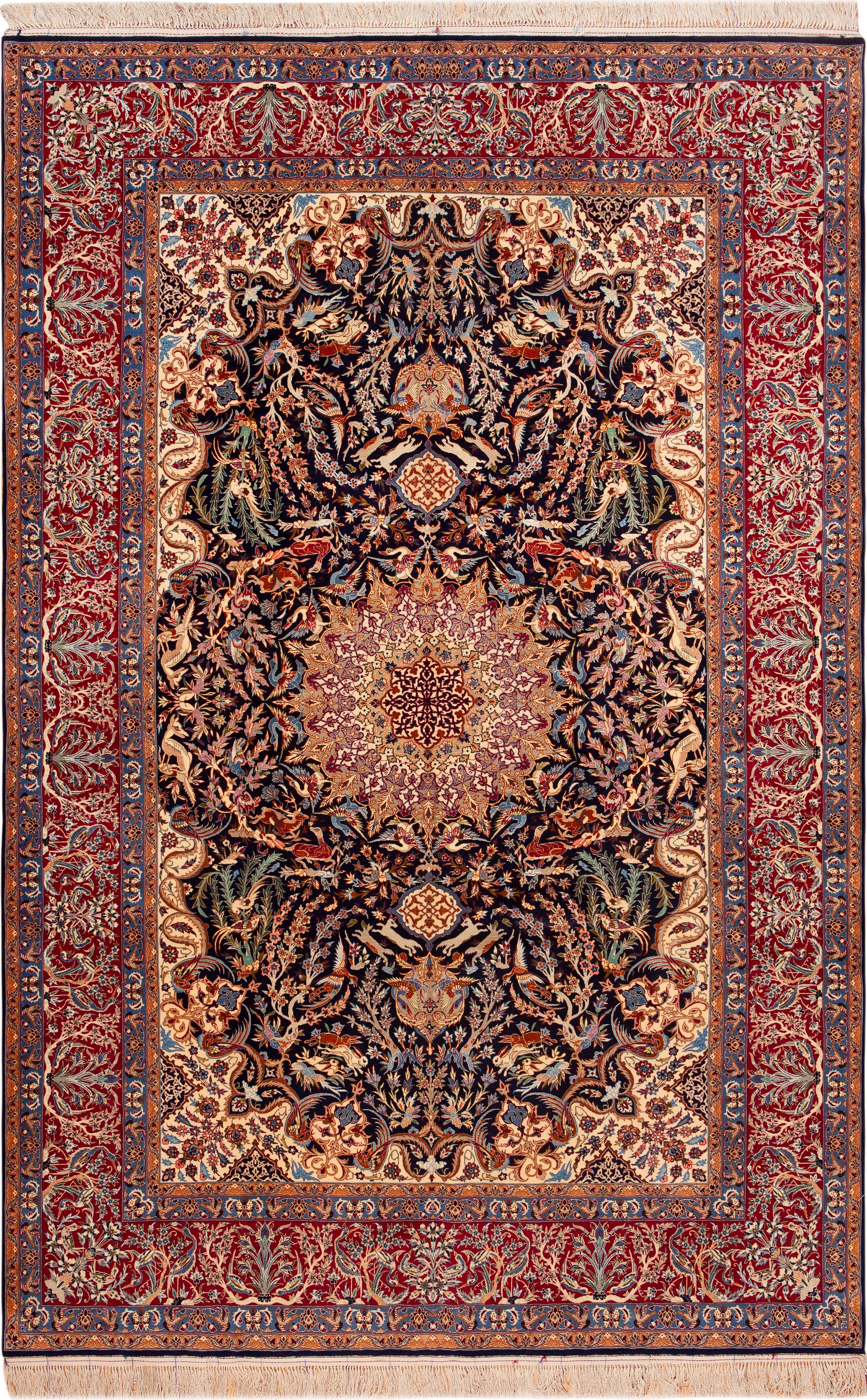 Lussuoso tappeto vintage in seta e lana di Isfahan, Paese d'origine: Persia, Data di realizzazione: Vintage