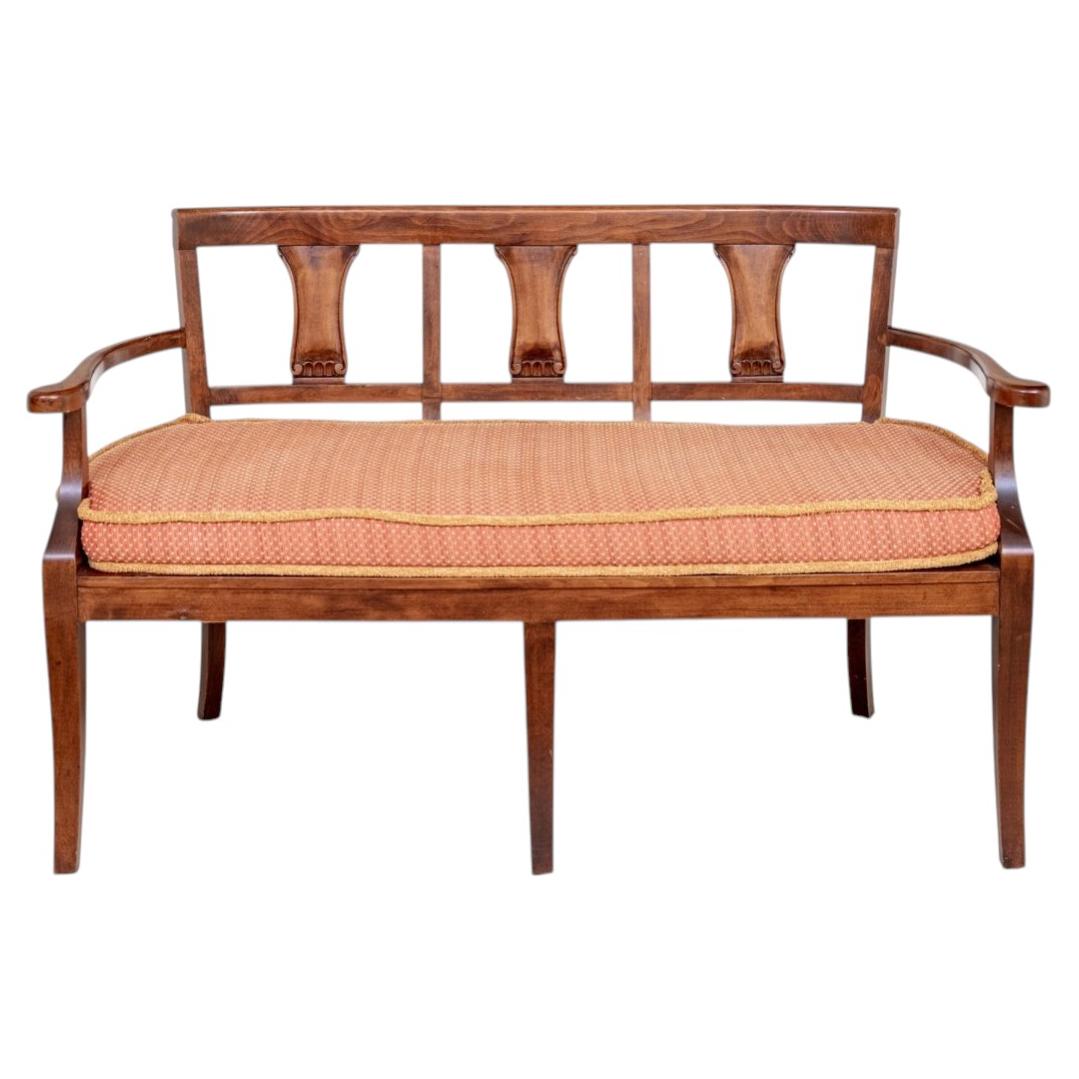 Fine Vintage Italian Walnut & Cane Settee With Cushion