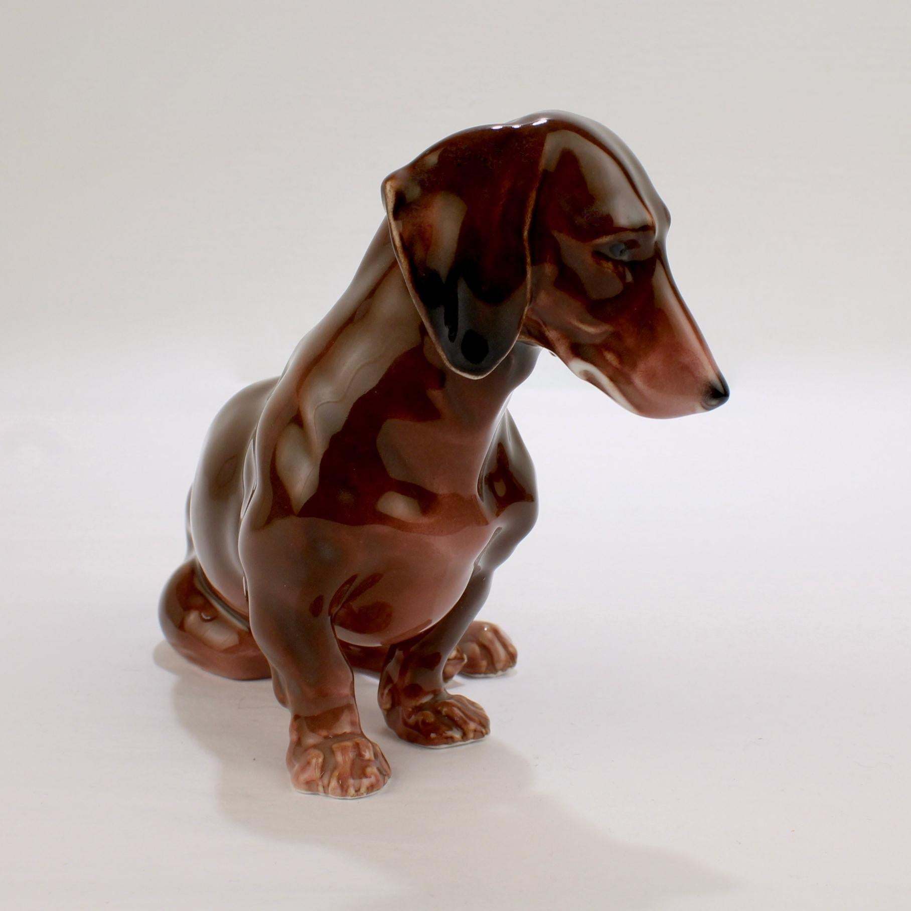 German Fine Vintage Karl Ens Porcelain Sitting Dachshund Dog Figurine