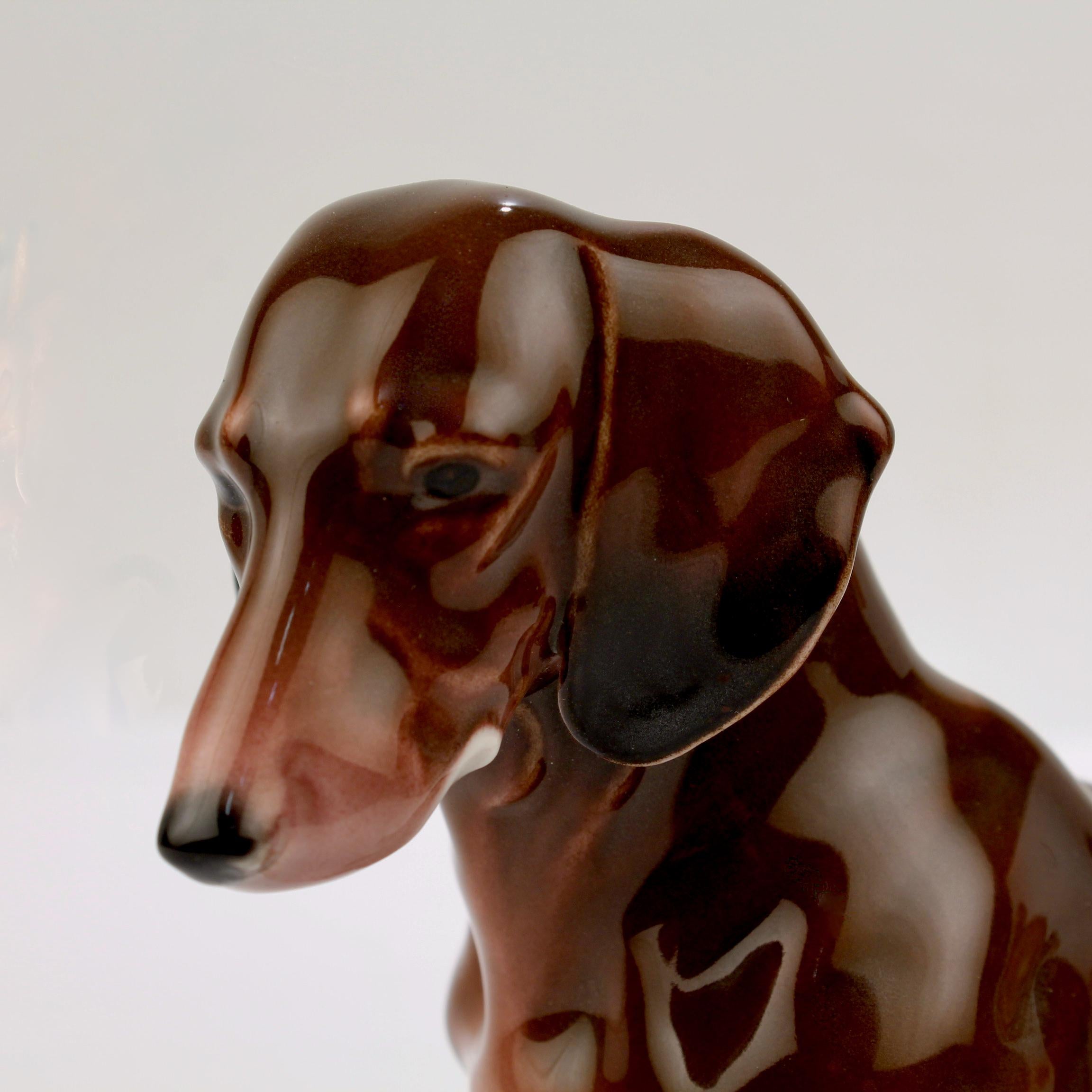 Fine Vintage Karl Ens Porcelain Sitting Dachshund Dog Figurine In Good Condition In Philadelphia, PA