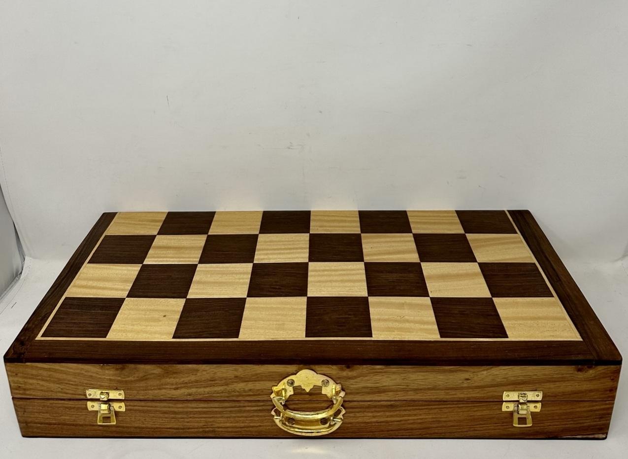 Victorian Fine Vintage Large French Polished Santos Mahogany Satinwood Folding Chess Set For Sale